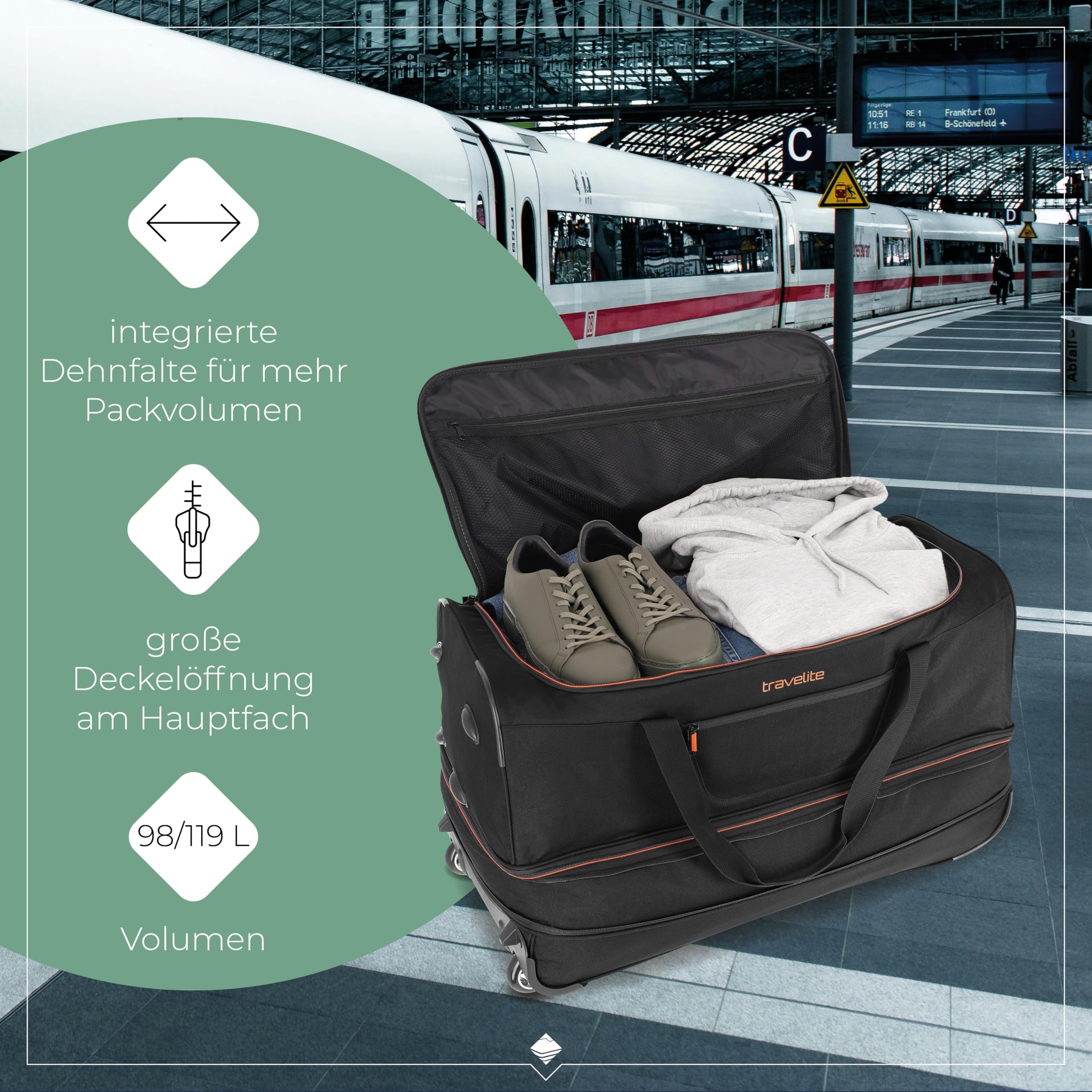 Travelite Trolley Reisetasche mit Rollen groß 70 cm 98-119 Liter erweiterbares Volumen