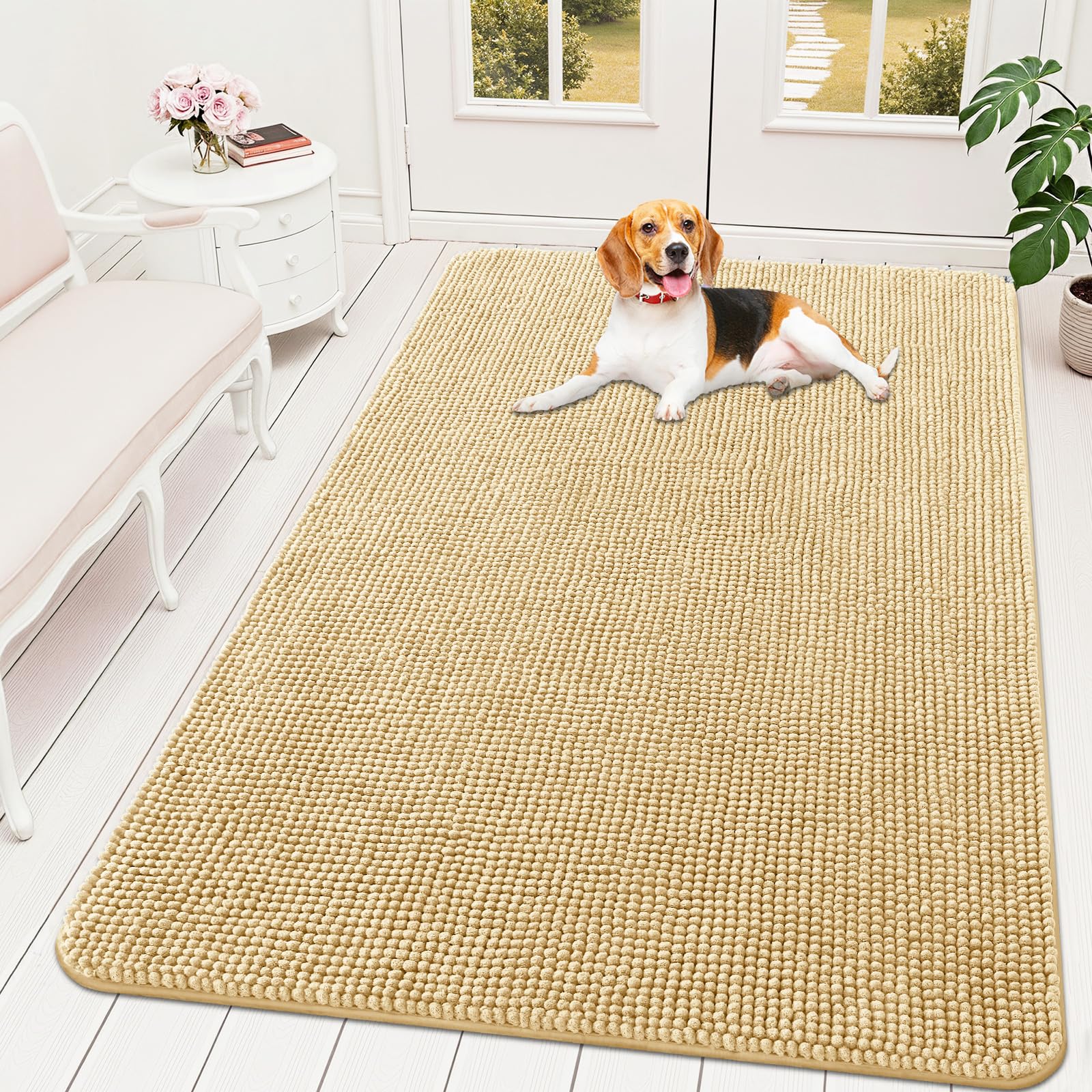 OLANLY Dog Door Mat for Muddy Paws 70x46, Absorbent Chenille Mud Doormat