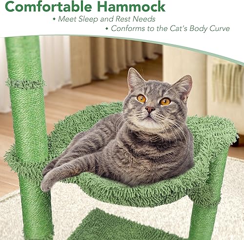 Miniatura 6 de Poste rascador para gatos con hamaca, árbol para gatos de 38.2 pulgadas para gatitos de interior, torre pequeña de cactus para gatos con bola