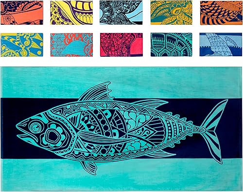 Nova Blue Tuna Fish - Toalla de playa de algodón a rayas (34 x 63) hecha de 100% algodón, toalla de piscina de secado rápido con diseño tropical,
