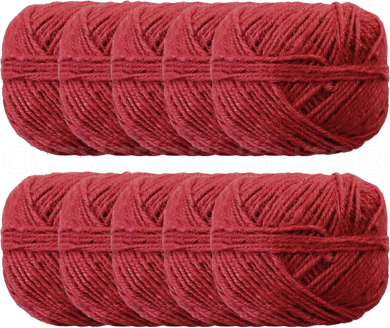 CleverDelights Red Jute Twine - 1000 Yards - 2mm Diameter - Jute String Rope - 10Pk x 100 Yard Twine Balls