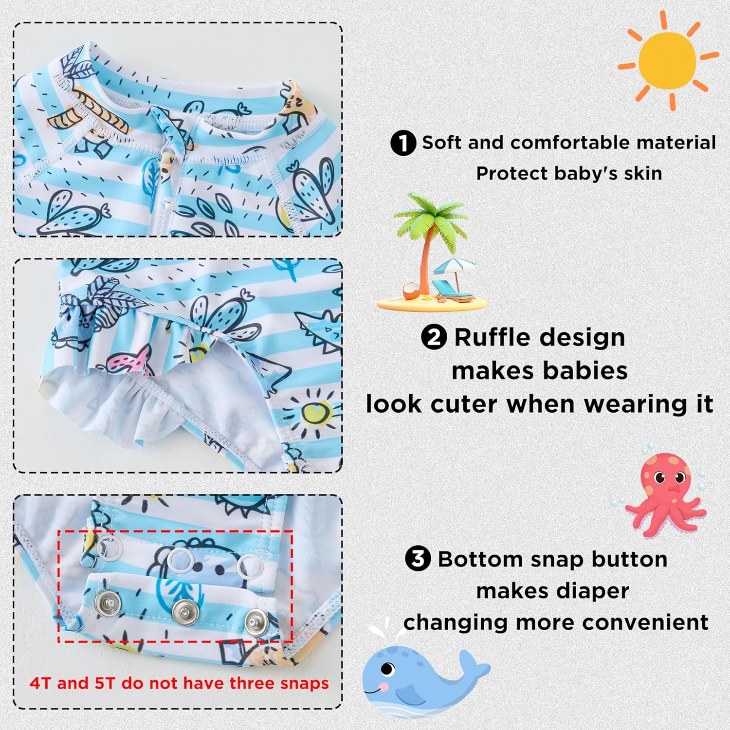 UMELOK Baby Girls One Piece Swimsuit Infant Bathing Suit Long Sleeve Rash Guard Swimwear with UPF 50+ Sun Protection - Image 3