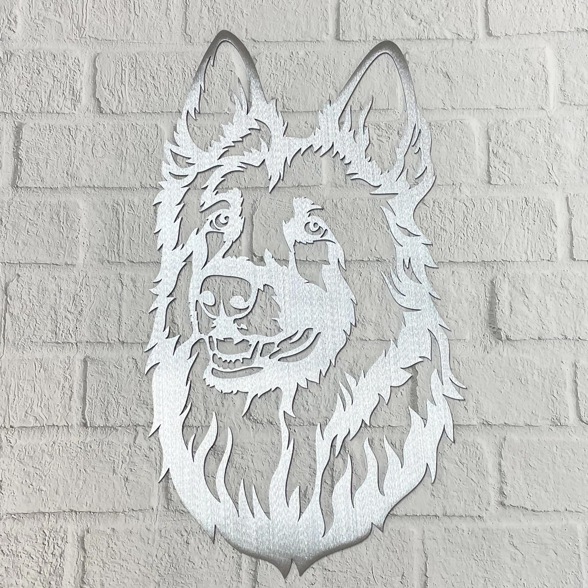 Perro pastor alemán – Alsaciano – Escultura de jardín – Adorno de jardín – Perro de metal oxidado/Escultura de metal para jardín/arte de metal (mediano 380 mm 210 mm)