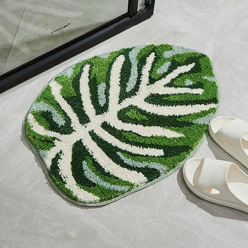 Alfombra de baño verde suave para niños, alfombra de baño tropical para mascotas, alfombra antideslizante para bañera, lavable a máquina, 17 x 24