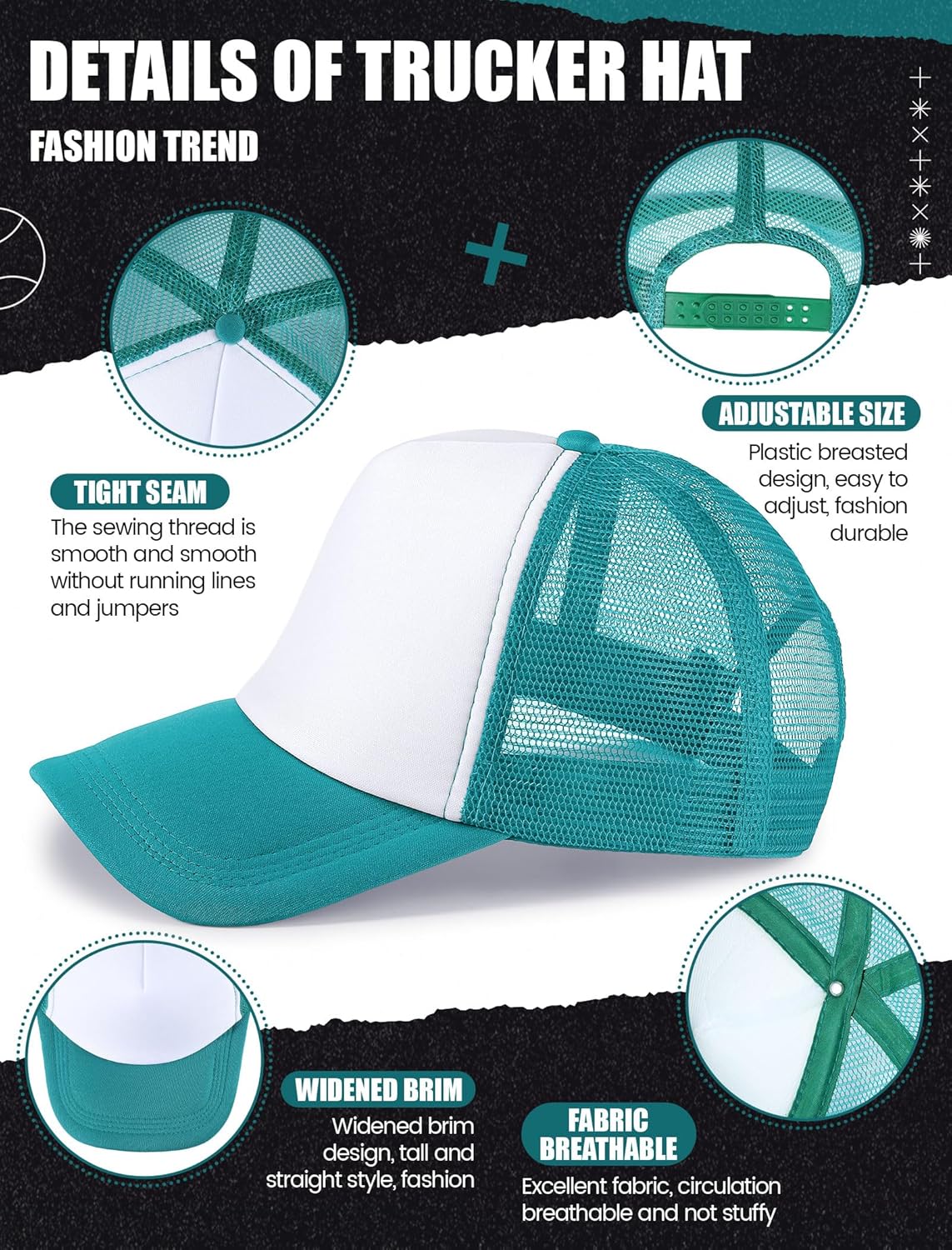 10 Pcs Sublimation Blank Trucker Hats Bulk Mesh Baseball Cap Polyester Mesh Trucker Hat for Men and Women - Image 3