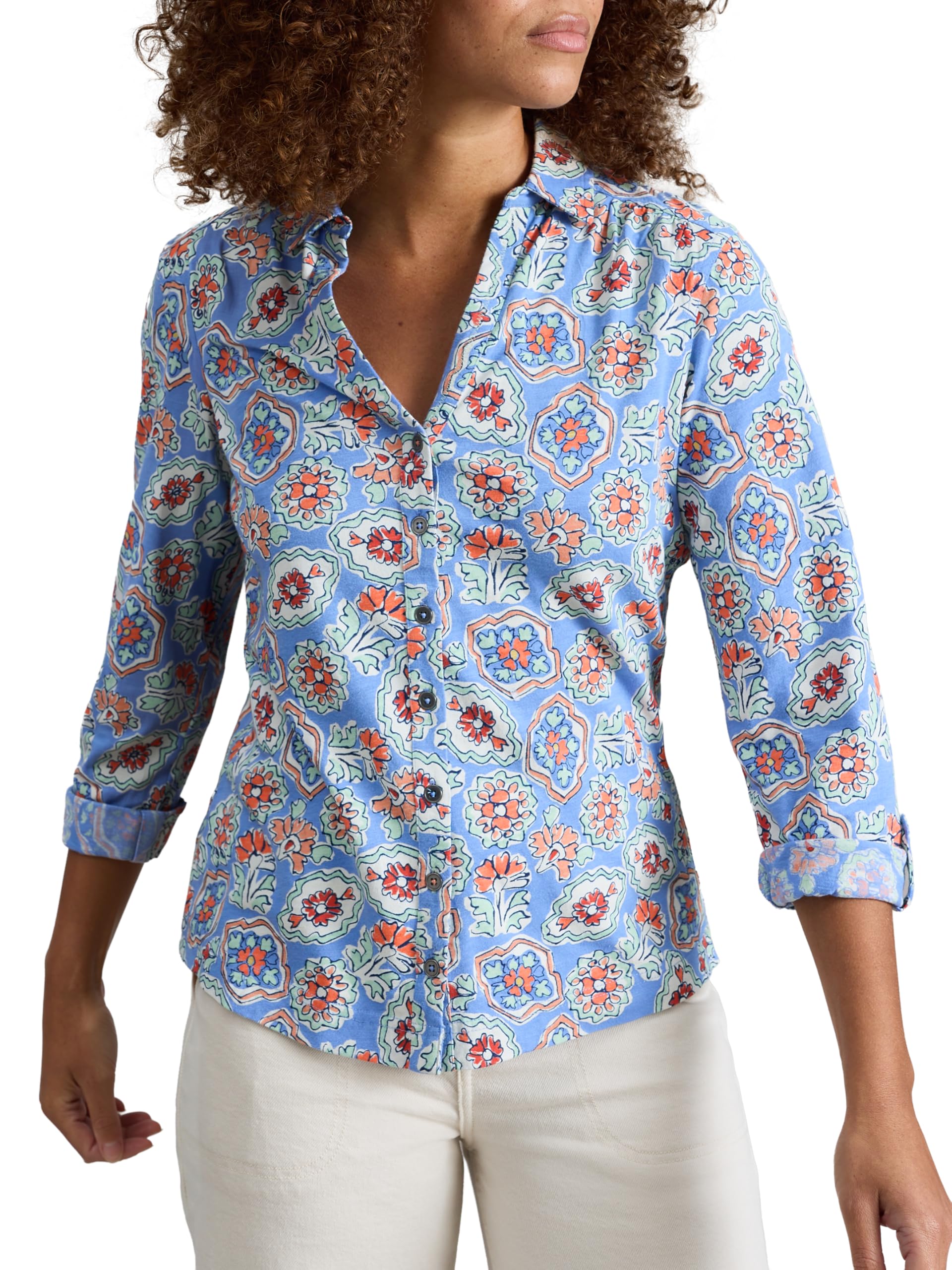 White Stuff Women's Annie Jersey Shirt - Long Sleeve Casual Shirt - Blue PR - Size 8