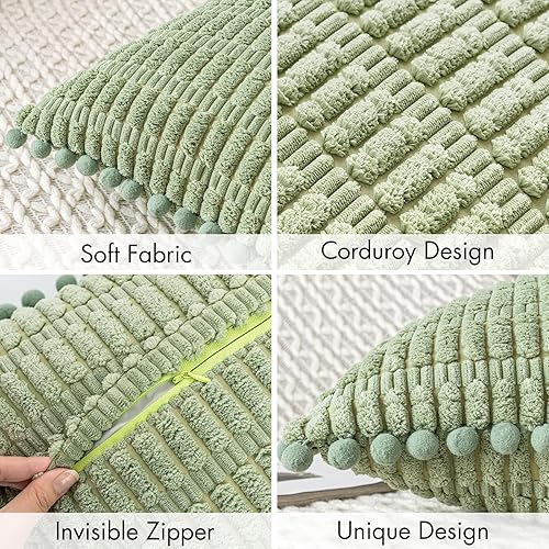 Miniatura 5 de MIULEE Paquete de 4 fundas de almohada bohemias de pana suave con pompones