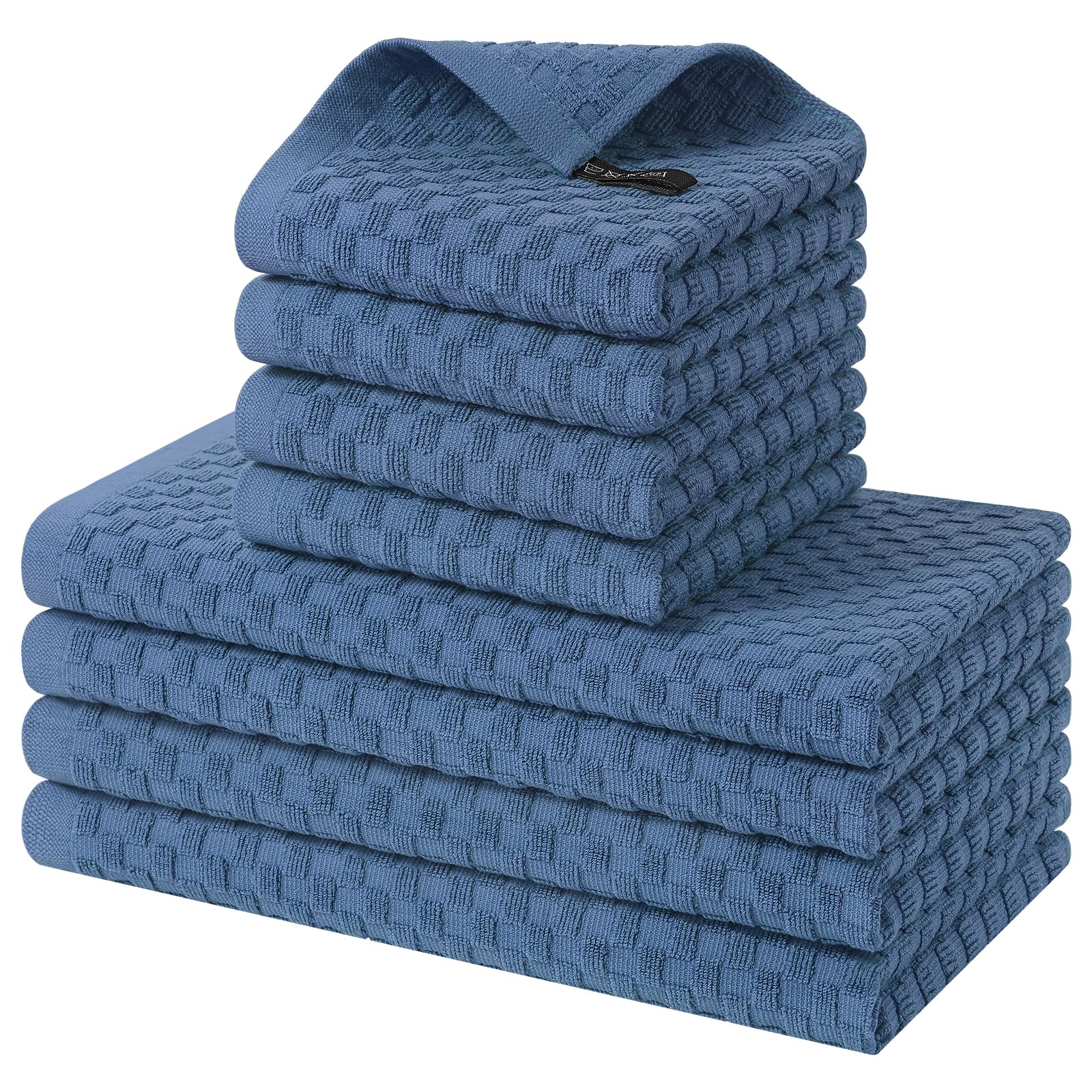 Homaxy Lot de 8 torchons de cuisine 100 % coton, bleu marine