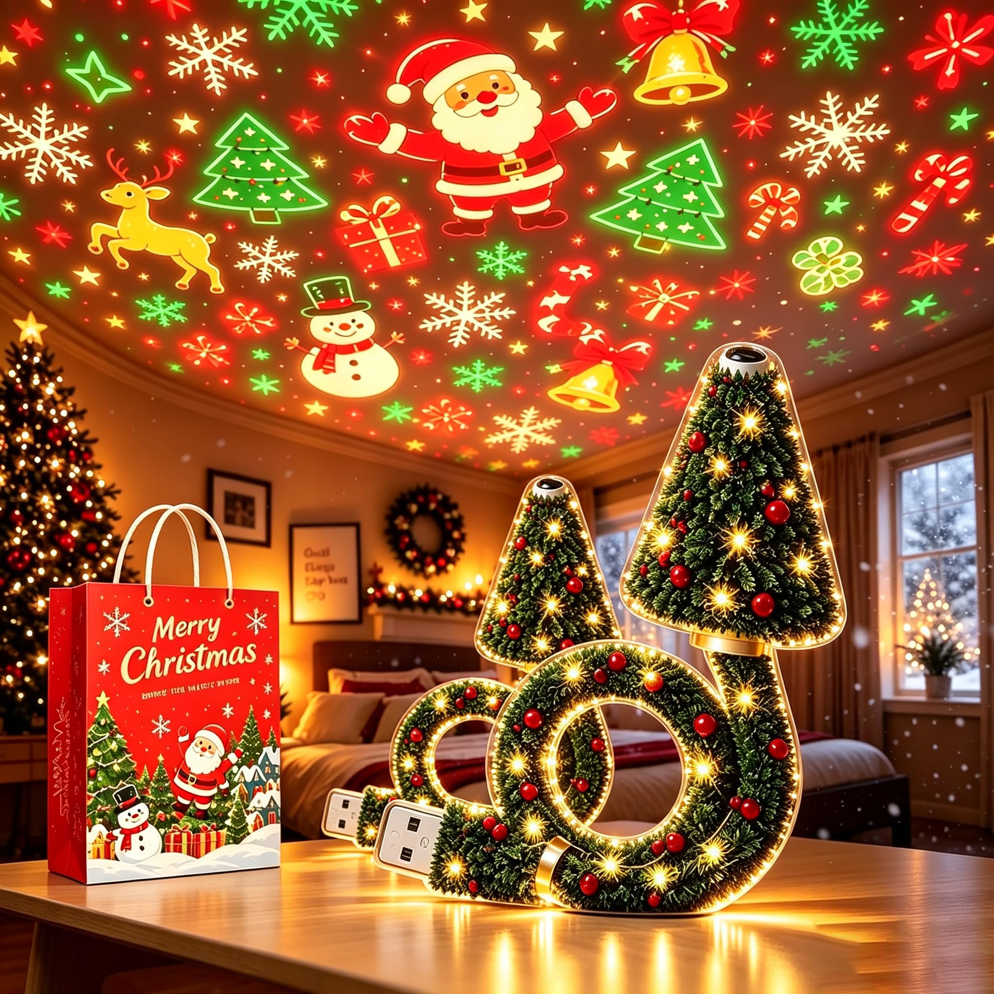 Christmas Tree Projection Night Light with 6+ Holiday Patterns (2PCS)