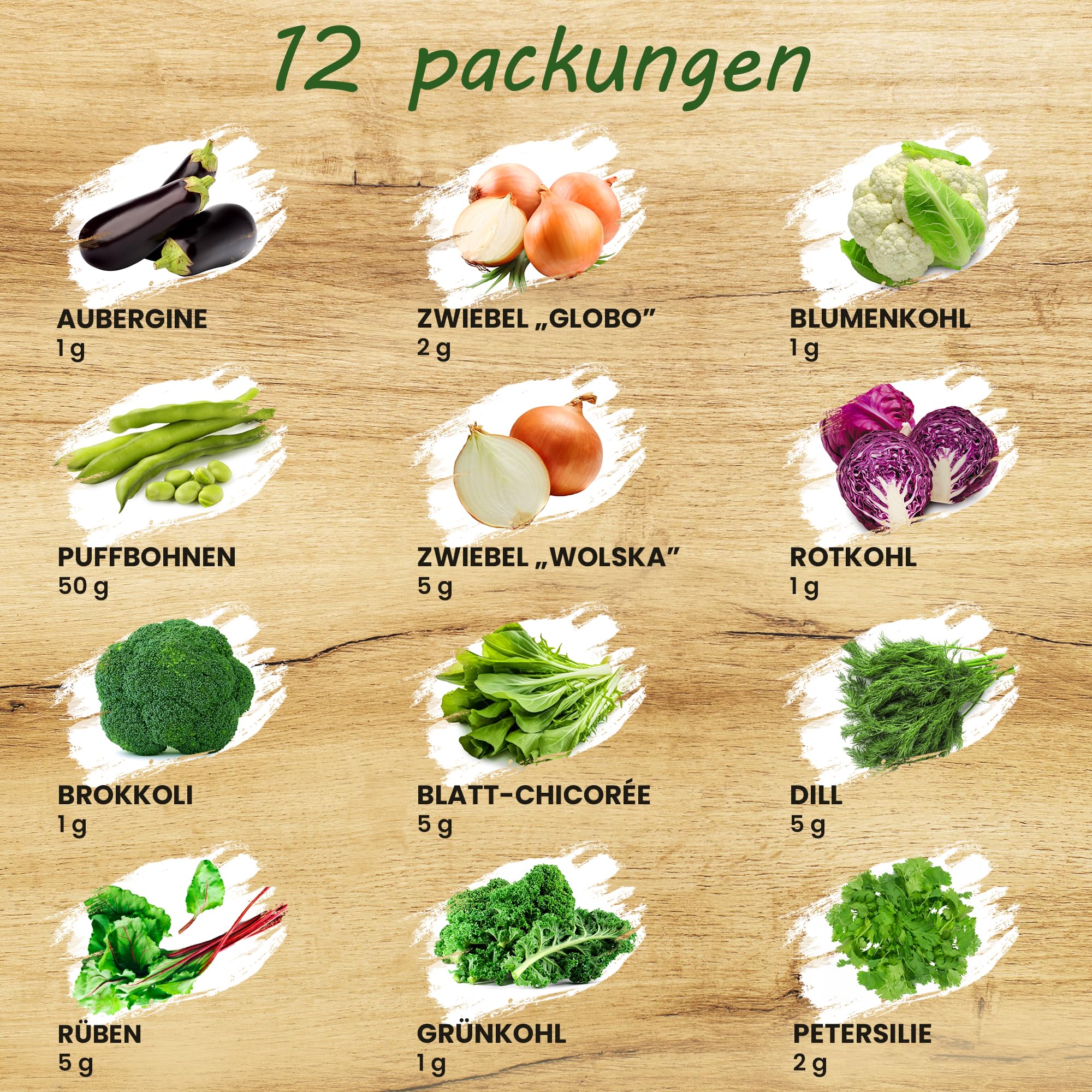Gemüse Samen Set 5x 12 Premium Sorten Gemüse, Saatgut für Gewächshaus, Garten, Balkon, Küche, Hochbeet, Brokkoli, Zwiebel, Blumenkohl, Dill, Petersilie, Anzuchtset Samen Gemüse Pflanzen
