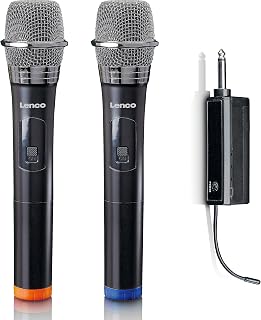 Lenco MCW-020 Kabelloses Mikrofon Set - Funkmikrofone mit Empfänger - 6,5mm Stecker - integrierter Akku mit 2000nAH - bis zu 15 Meter Reichweite - 863,5 MHz - Schwarz MCW-020BK