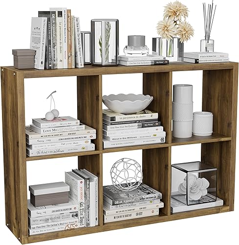 Miniatura 43 de Estantería organizadora de almacenamiento en forma de cubos, estantería decorativa de 3 niveles con respaldo abierto de 11 pulgadas con borde Roble