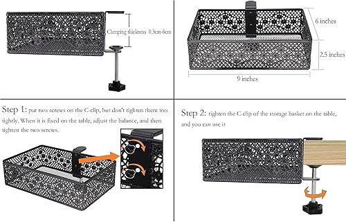 Miniatura 6 de Organizador de cajones con clip, organizador de escritorio, se puede enganchar alrededor de la mesa para almacenar objetos pequeños (negro)