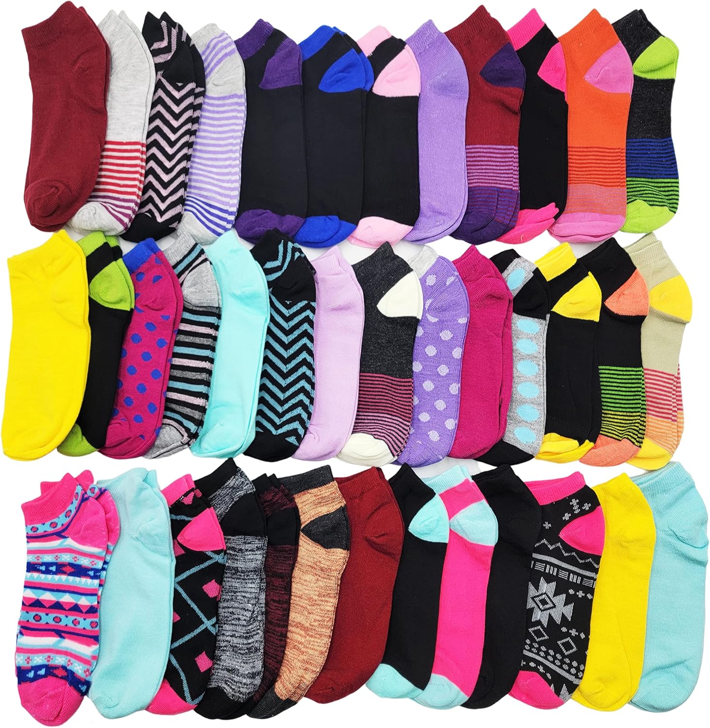 Winterlace Bulk 48 Pairs Ankle Socks for Women, Low-Cut Thin Athletic Comfortable Casual Sports Athletic