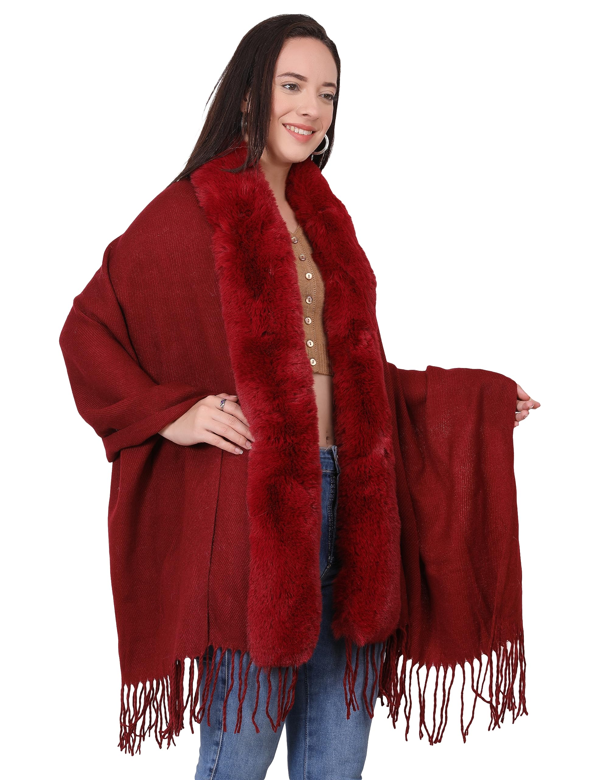 manra Women Woolen Fur Border Stole Sc 14 (C9-DANE-RP68__free size)-picture-30