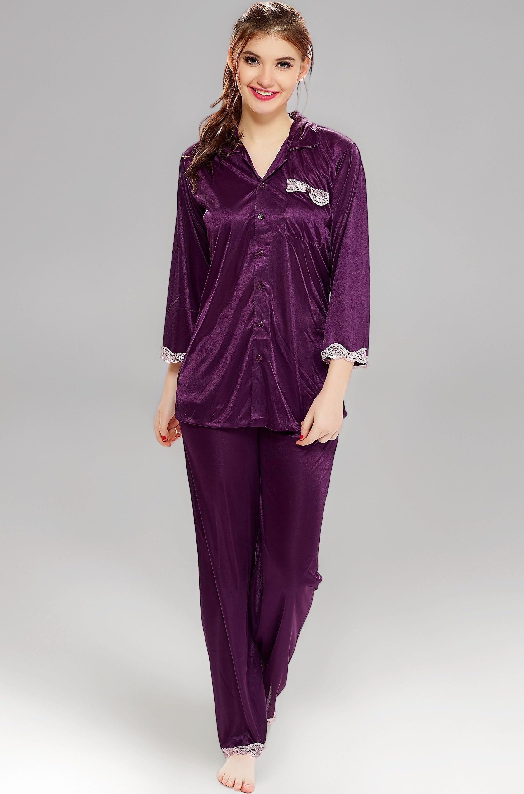AV2 Women's Satin Solid Pajama Set Pack of 1