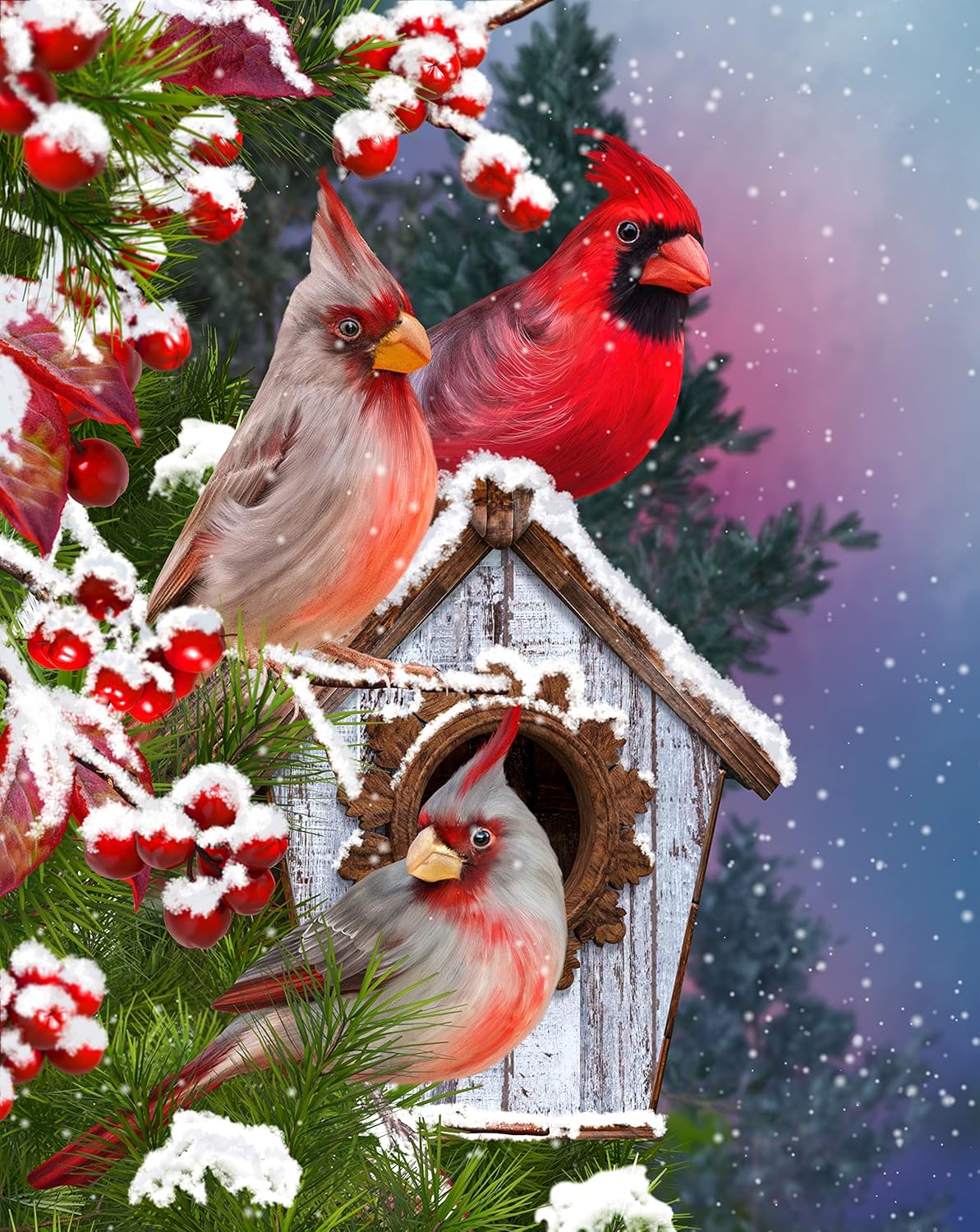 Jigsaw Puzzles 1000 Pieces for Adults -Cardinals Bird and Birdhouse in Winter Snow- Premium Wooden Perfect Interlocking Clear Printing