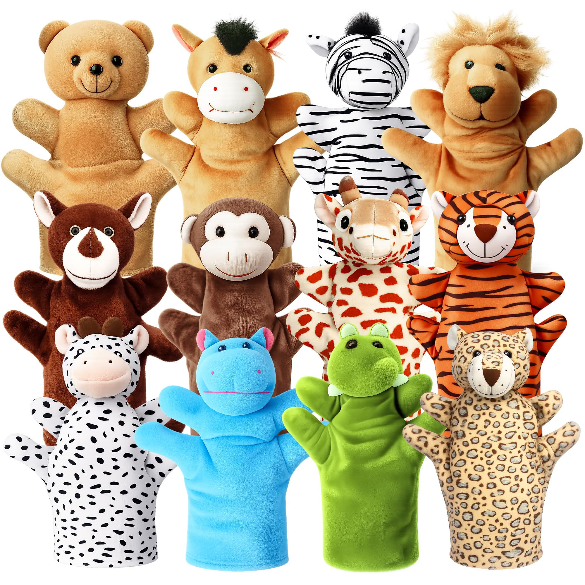 Handpuppen für Kinder, 12-teiliges Plüschpuppen-Set für Kleinkinder, kleine Stofftiere, Plüschtiere, Show-Theater, Abschlussgeschenke, Klassenzimmer, Belohnung, Karnevalspreise für Mädchen und Jungen