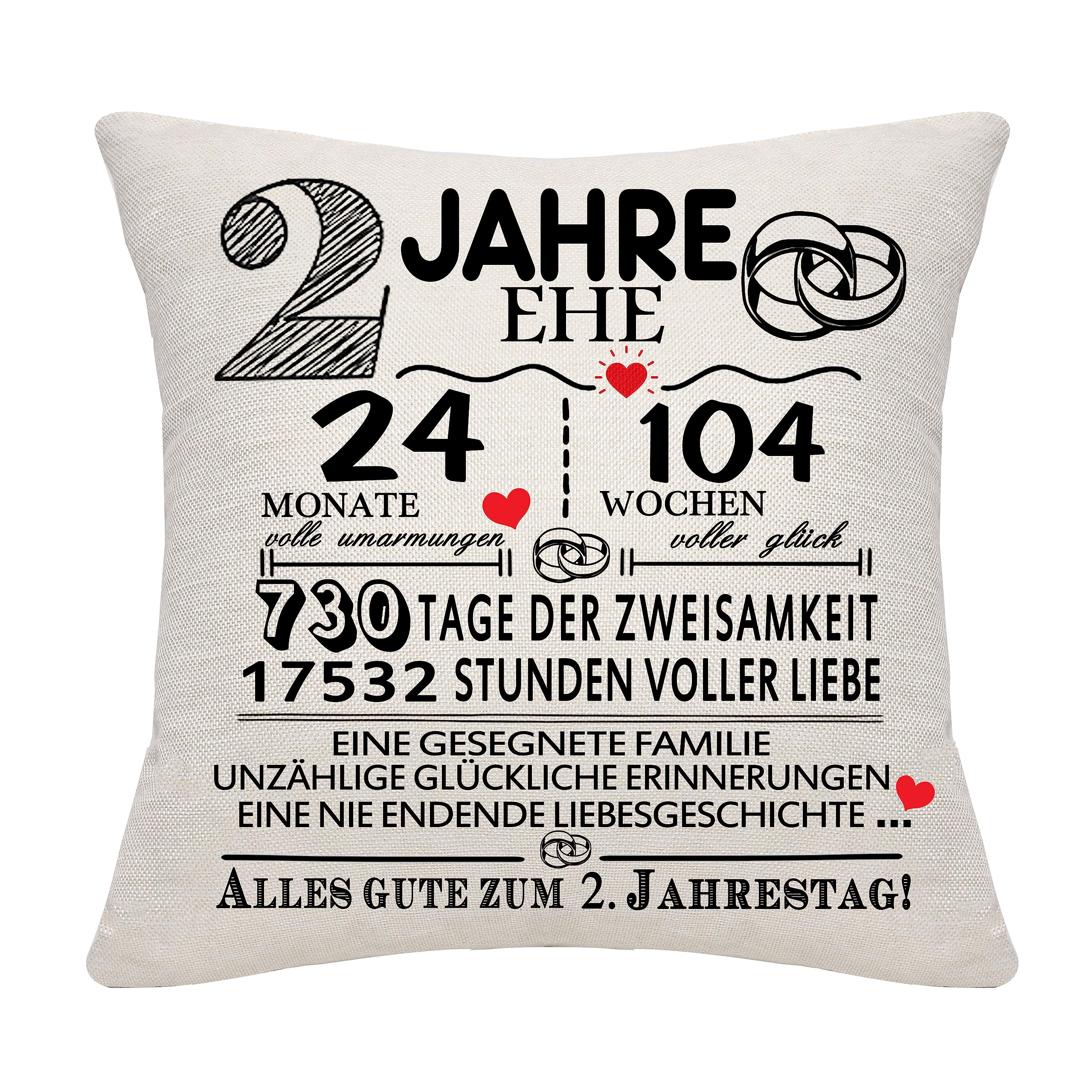 Bommex 2 Jahre Ehe Geschenk 2. Hochzeitstag Kissen Abdeckung Keepsake Dekoration Geschenk für Paare Eltern Frauen Männer Mama Papa Ehemann Frau Oma Opa Tante Onkel Freunde (2. Jahrestag)