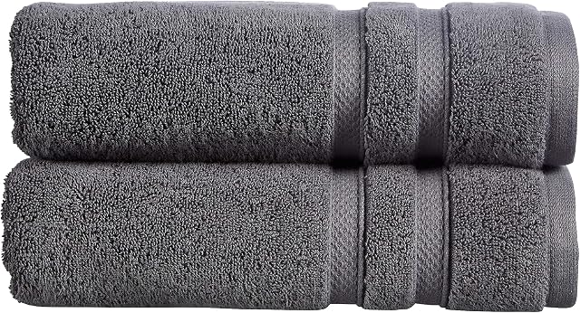 Christy Chroma Bath Towels | Set of 2 | Highly Absorbent Heavyweight 675GSM | Bold and Bright | Soft Velvety Smooth Bathroom Shower Towels | 100% Cotton | Sustainably Made | Ash Grey