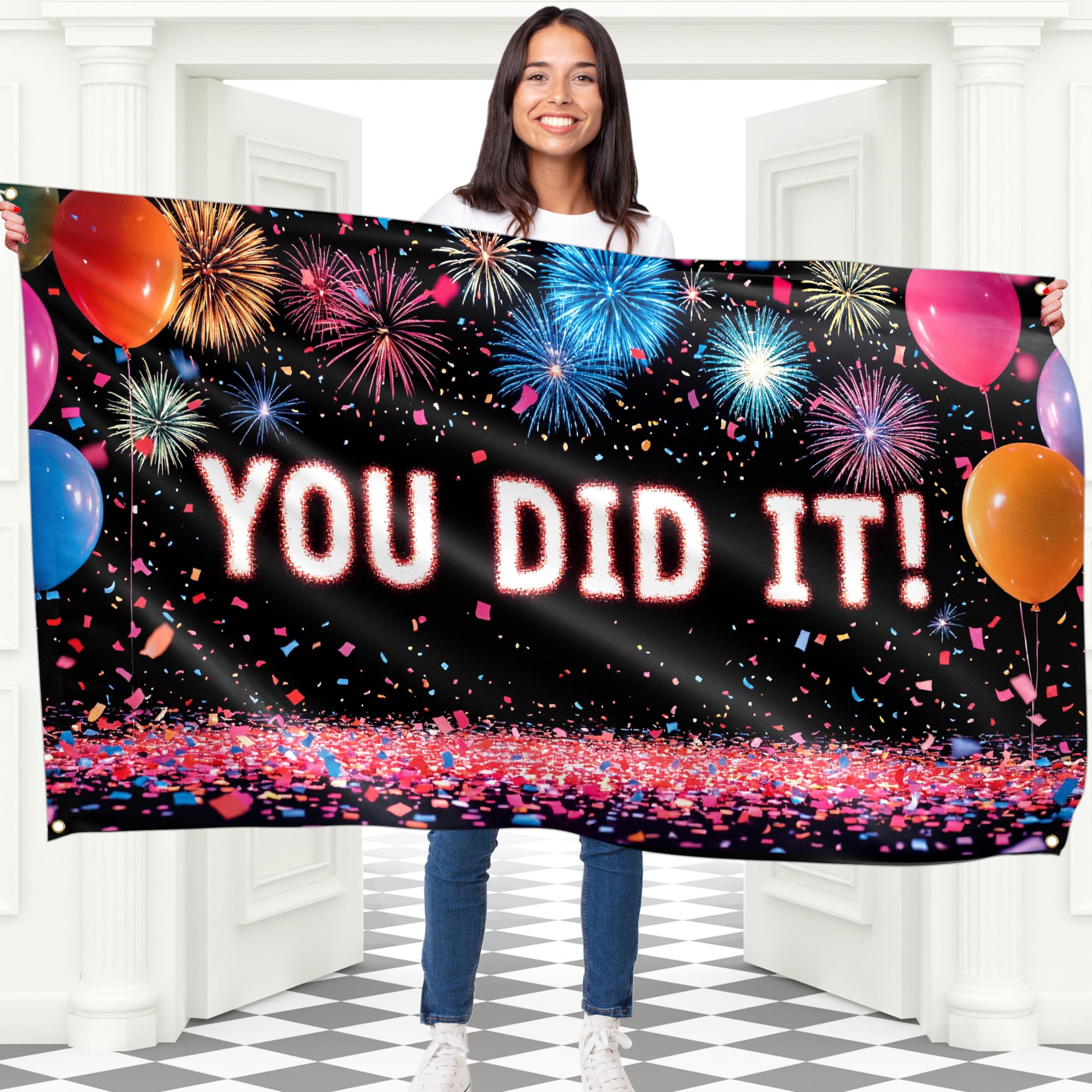 You Did It Banner- Congratulations Banner - Well Done - We Are So Proud Of You Decorations - Happy Graduation for Prom - 5x3ft (Black)