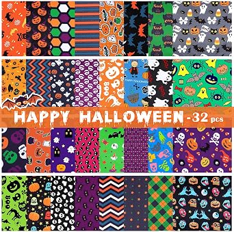 Tudomro 32 Pcs Halloween Fabric Squar 10x10 Inch Quilting Fat Quarters