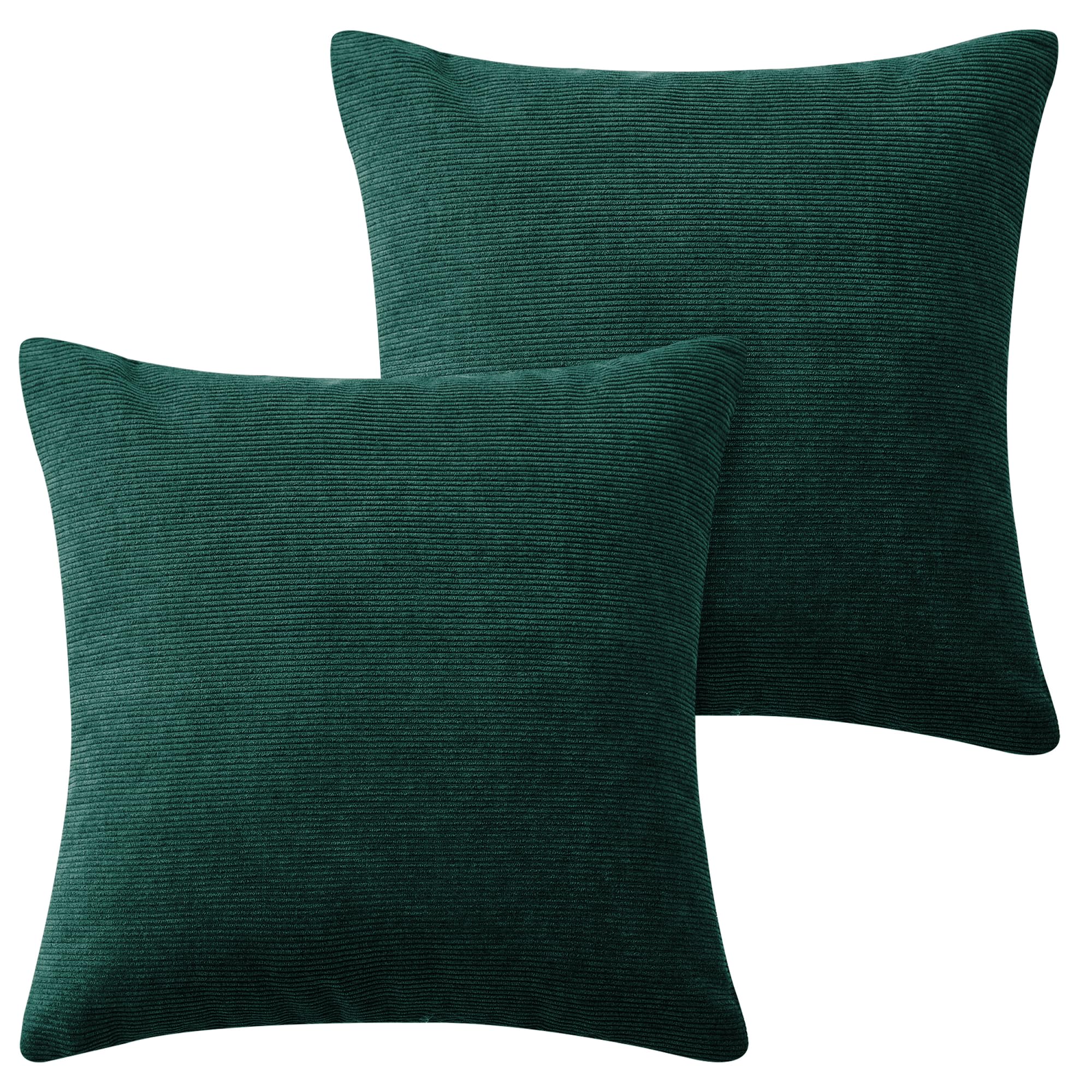 Hafaa Cushions with Covers Included 45 x 45 Cm Pack of 2 (2 Emerald Cushion Covers, 2 Cushion Inserts) - Stripe Velvet Square Throw Pillow Case Decorative Sofa Cushion with Invisible Zipper