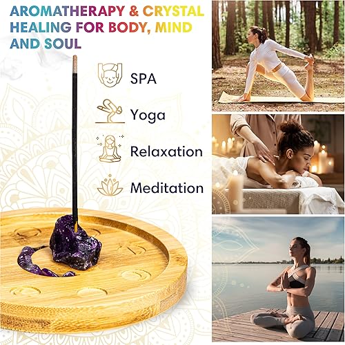 Miniatura 5 de OSANA Soporte de incienso de meditación para palos, soporte para quemador de incienso de cristal de fase lunar de amatista, soporte para varillas de