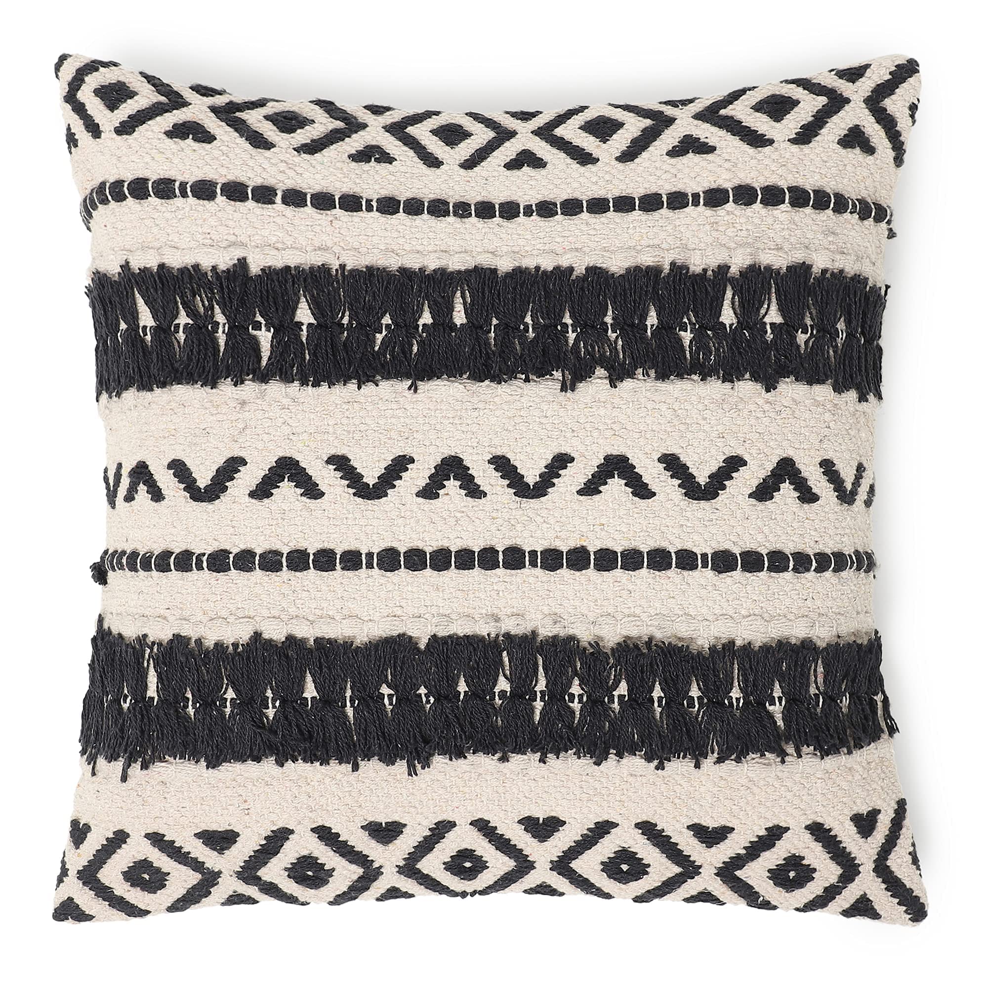 · REDEARTH · Juego de 2 fundas de cojín texturizadas tejidas a mano para sofá, cama, silla, comedor, patio, exterior; 100% algodón (18 x 18 pulgadas; negro)