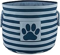 Vista 15 de Bone Dry - Cubo de almacenamiento para mascotas con parche de pata rayado, pequeño redondo, gris, para razas medianas