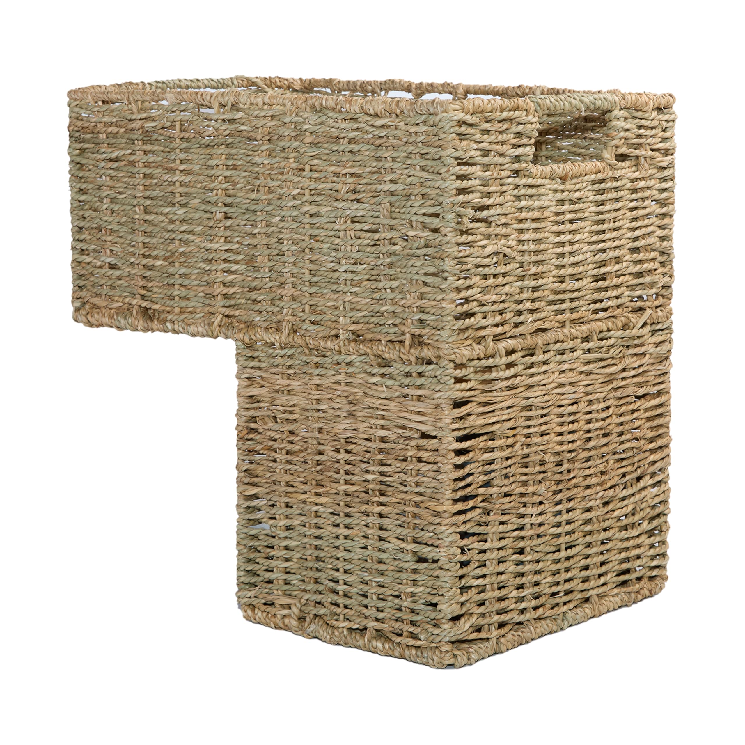 Wickerfield Seagrass Stair Basket, L-Shape Wicker Basket, Step Storage Baskets, Bin for Laundry, Household Items, Toys, Nursery Room (Seagrass)