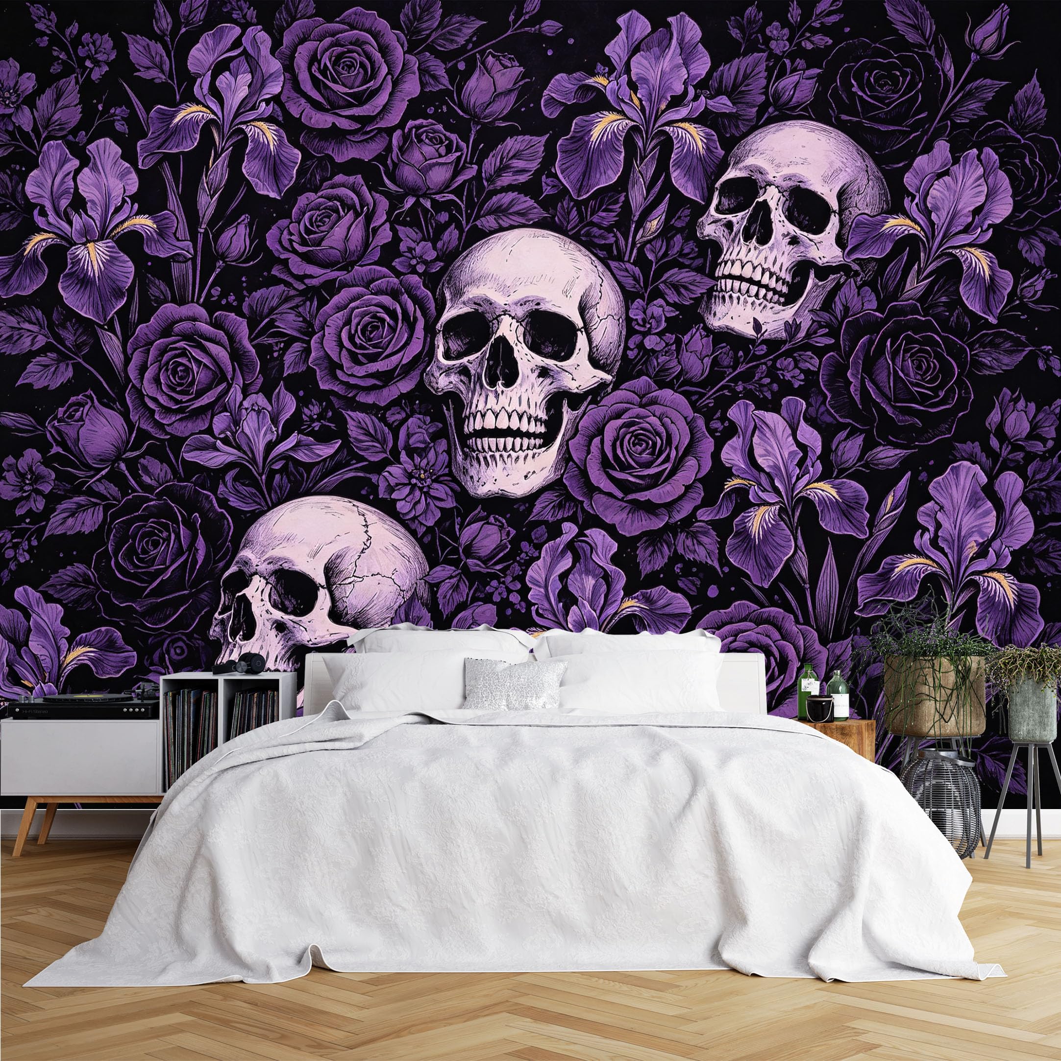Lcythiazole Ch260615085 Custom Size Wall Murals Purple Rose Skull Gothic Wall Murals Hd Art Wallpaper Wall Stickers Self-Adhesive Removable Wallpaper For Bar Bedroom