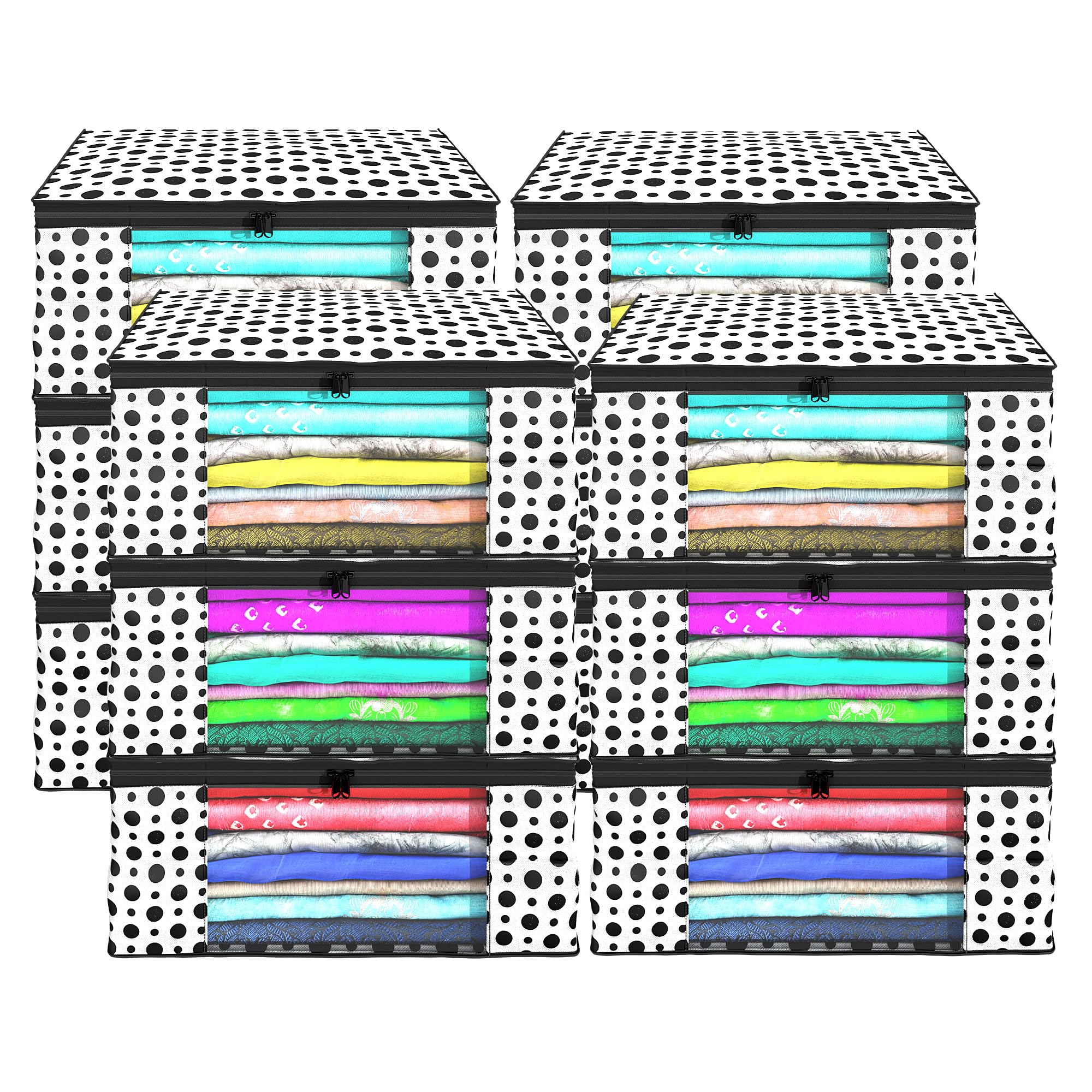 Kuber Industries (Pack of 12) Saree Covers | Foldable Storage Bag for Almirah & Wardrobe | Non-Woven Saree Bags (9 Inch) Clothes Bag for Women (Polka Dot) Sari Cover Bags | White