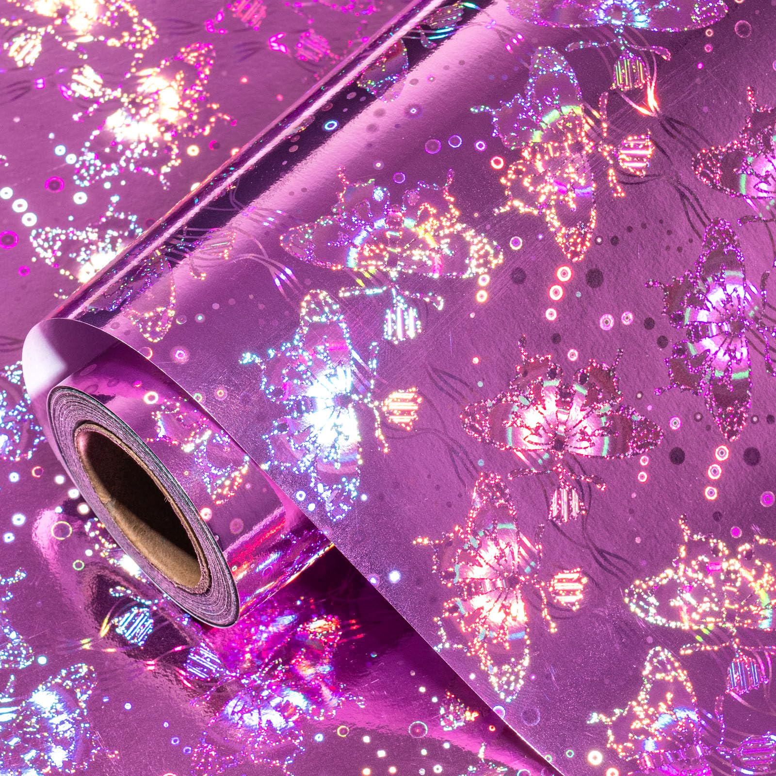 LeZakaa Papel De Embrulho Holográfico Rosa, Estampa De Estrela Metálica