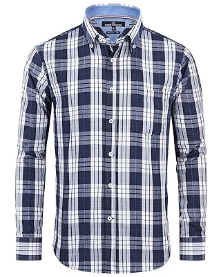 Alimens & Gentle Men's Plaid Button Down Shirts Cotton Long Sleeve Dress Shirts Regular Fit Gingham Shirts