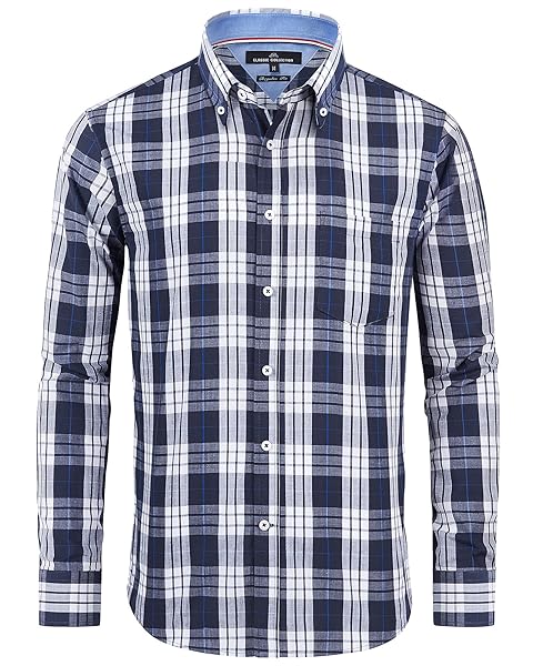 Alimens & Gentle Men's Plaid Button Down Shirts Cotton Long Sleeve Dress Shirts Regular Fit Gingham Shirts