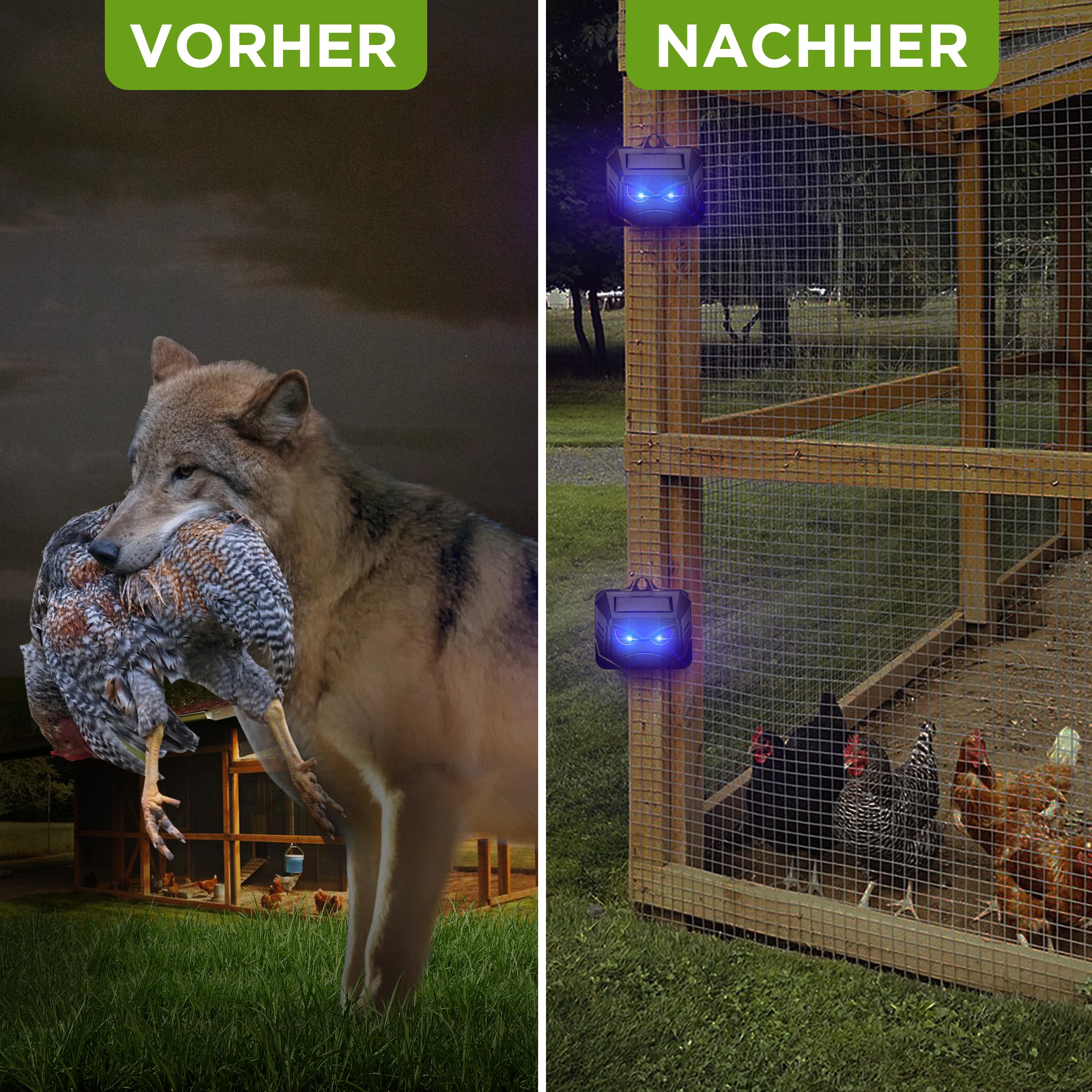 ISOTRONIC Solar Tiervertreiber zur Abwehr von Waschbären, Rehen, Füchsen & Wildschweinen – Wildtier Vertreiber mit blauem LED-Licht – effektive Tierabwehr mit 40m² Wirkungsbereich (4 Stück)