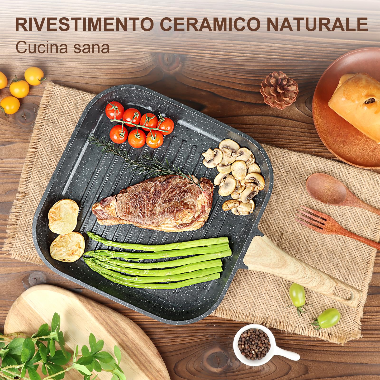 GiPP Bistecchiera 28 x 28 cm, Padella a Induzione in Alluminio Pressofuso con Rrivestimento Antiaderente in Granito, 100% Senza PFOA, Adatta per Tutti i Tipi di Fornelli (Grigio, 28cm)