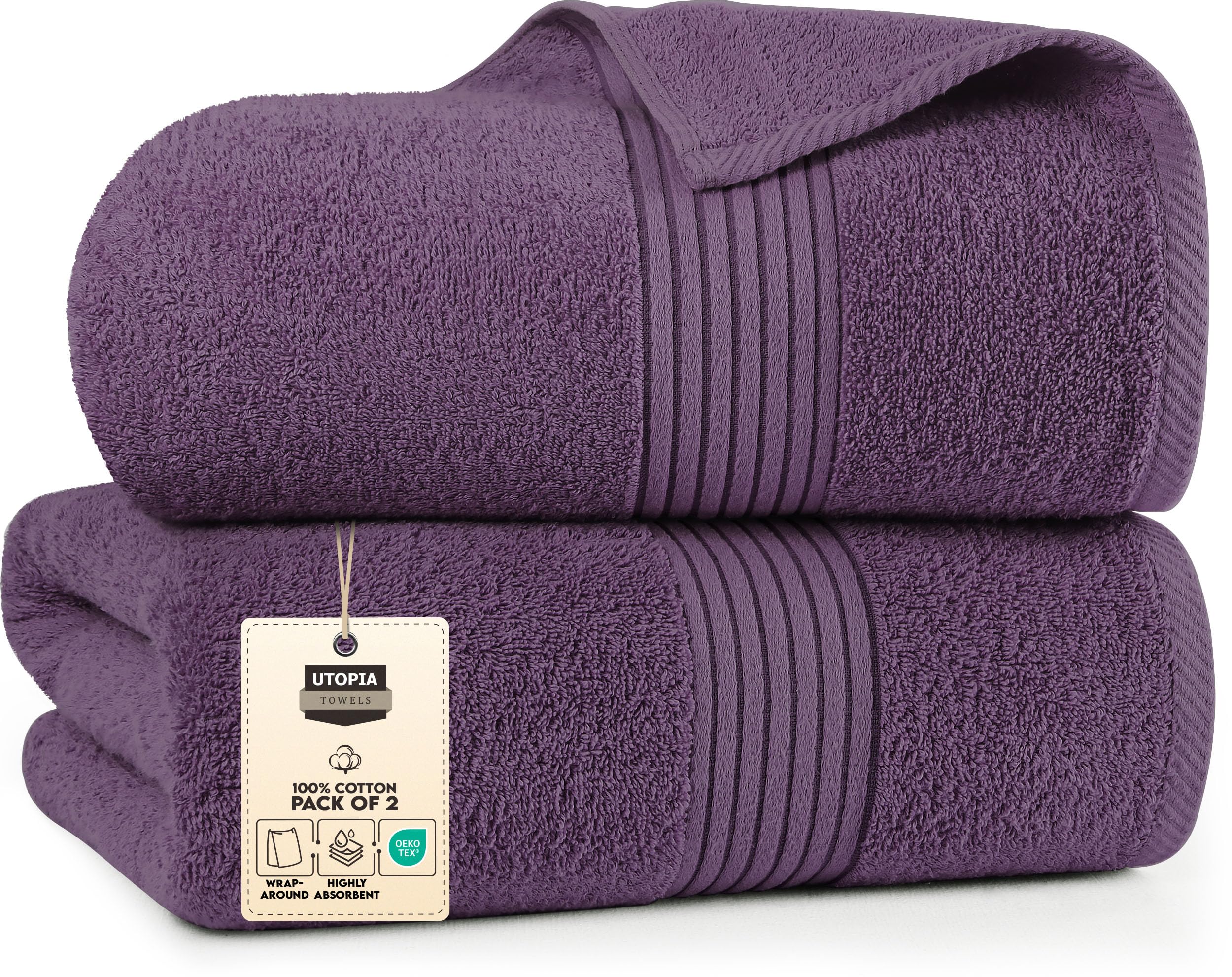 Utopia Towels - Premium Jumbo Bath Sheet 2 Pack - 100% Cotton Highly Absorbent and Quick Dry Extra Large Bath Towel - Super Soft Hotel Quality Towel (35 x 70 Inches, Plum)