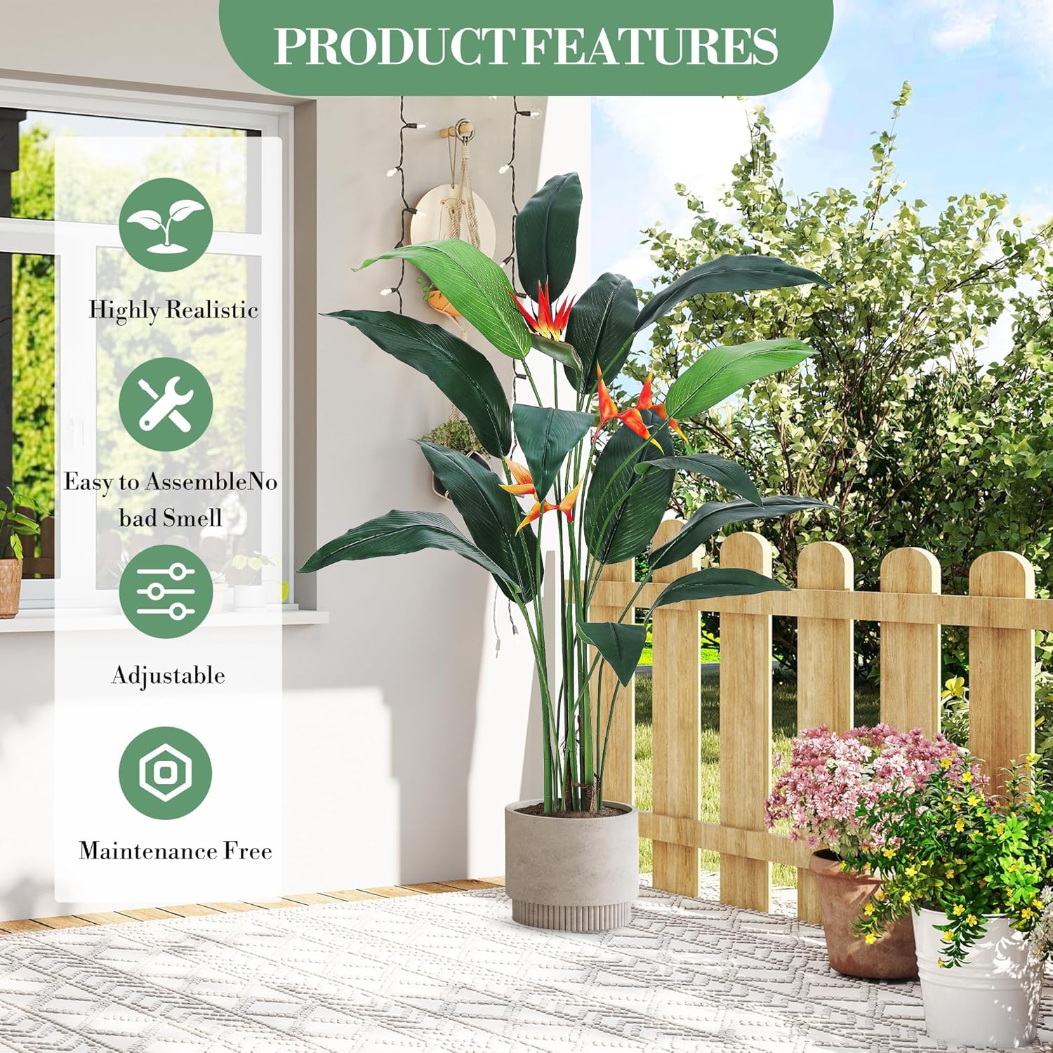 7FT Realistic Bird of Paradise Artificial Plant | 17-Trunk Silk Faux Tree with 3 Flowers, Fake Floor Plant for Indoor/Outdoor Home Decor