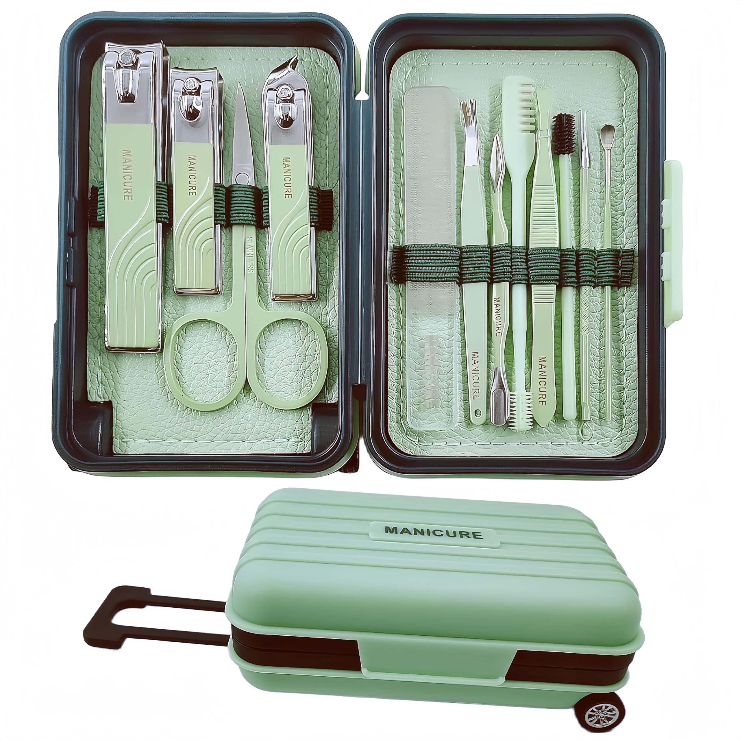 OBABO [Upgrade] Manicure Set, Nail Clipper Kit, Nail Care Tools, Manicure Pedicure Kit, Men Women 12 in 1 Toe Finger Nail Clipper, Gift for Men Women Family Friends Wife (Green)