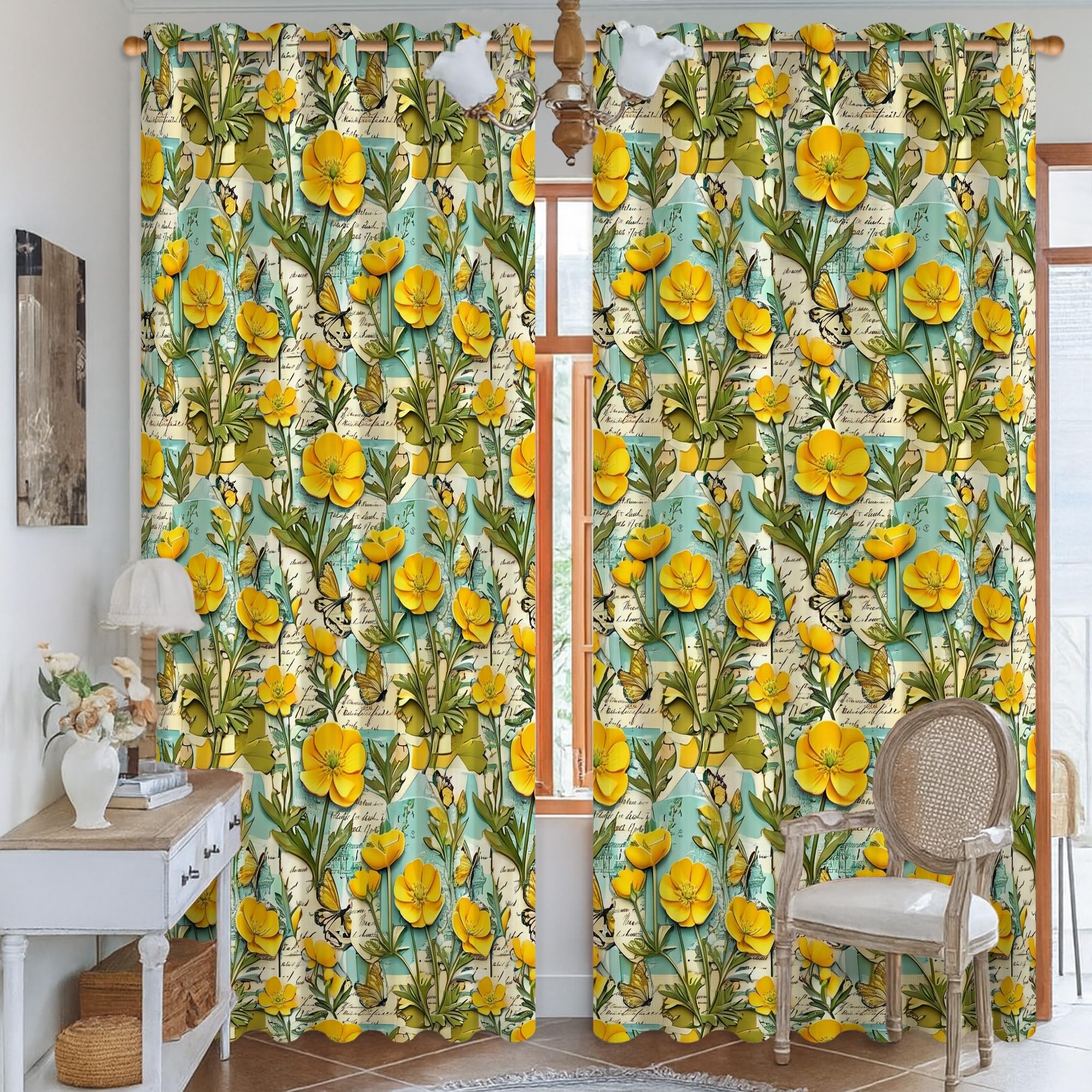 Rideaux occultants motif papillon en tissu infroissable premium