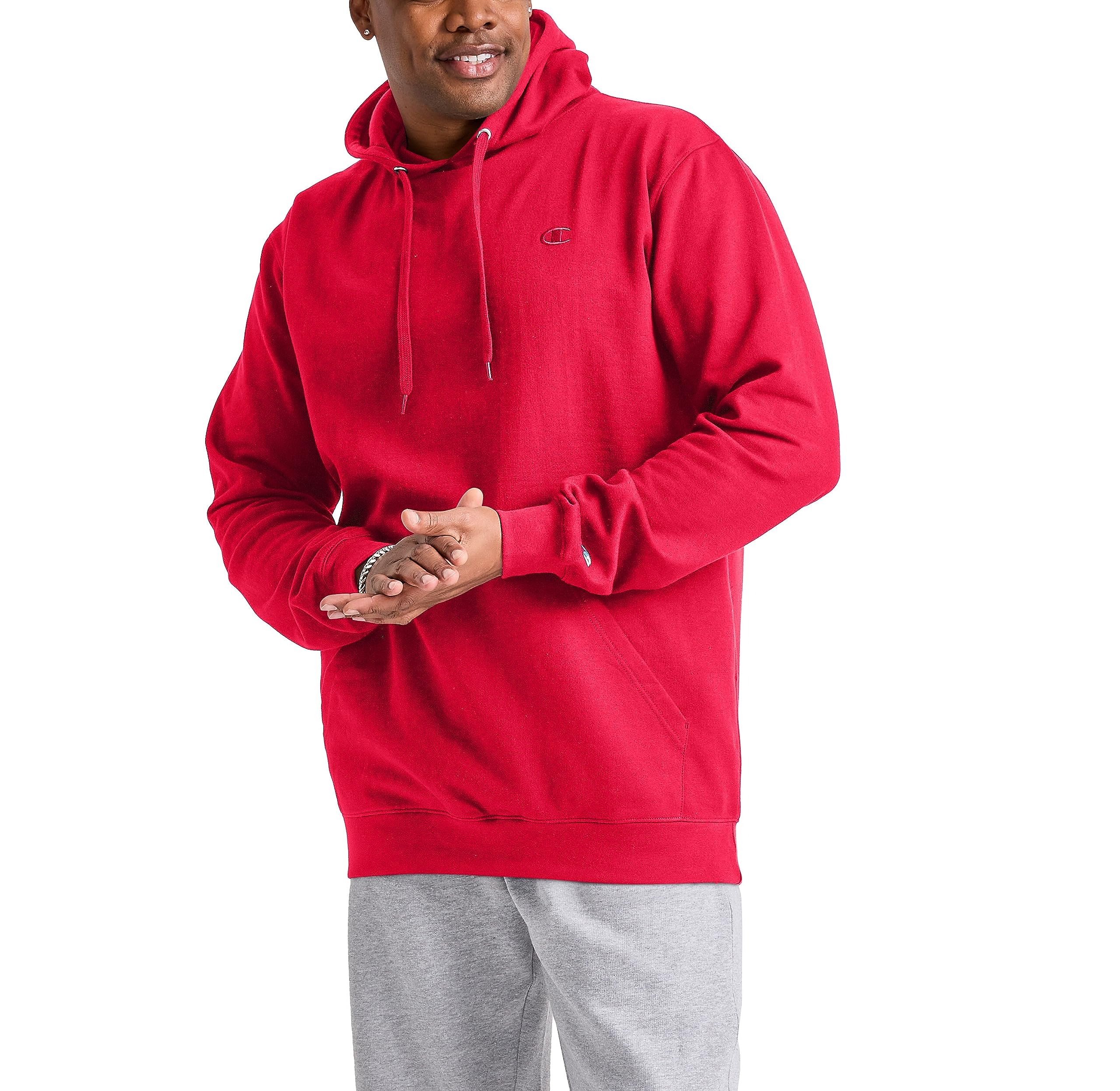 Champion Męska bluza z kapturem Powerblend polarowa z kapturem (3 sztuki), Logo drużyny Red Scarlet C, XL wysoki