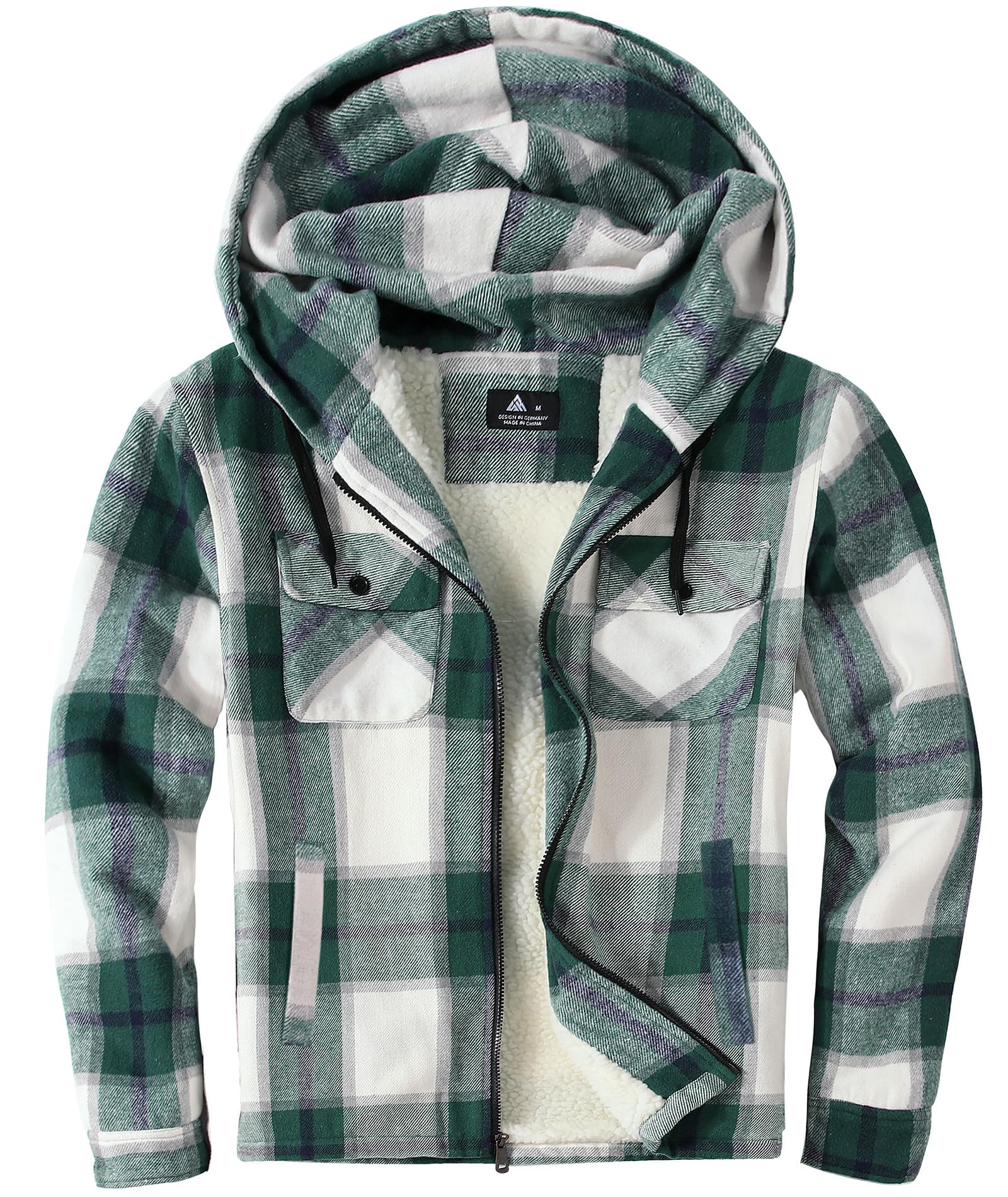 JACKETOWN Herren Fleecejacke Flanell Hemdjacke mit Kapuze Übergangsjacke Warm Gefüttert Kariertes Holzfällerhemd Winterjacke mit Taschen Casual Outdoor Mantel für Herbst Winte