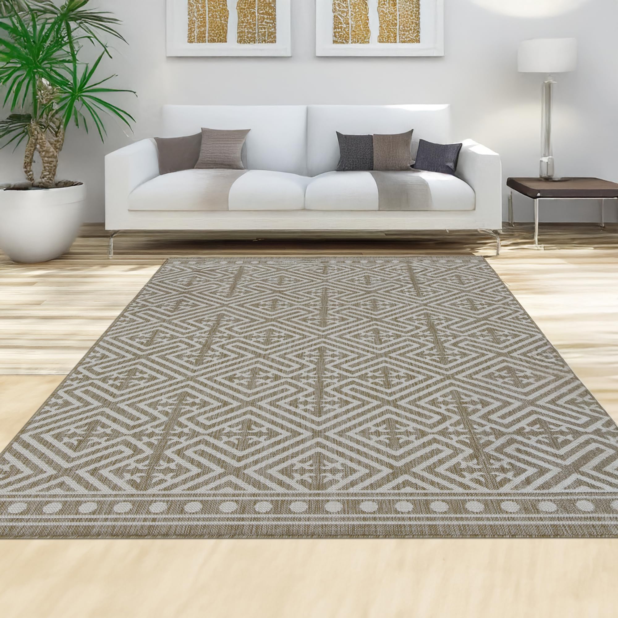 homeart Area Rugs – Durable, Stain-Resistant, Vibrant Geometric Design Carpets – Easy-Clean Rugs for Living Room, Kitchen, Entryway, or Bedroom – Medallion - Beige Cream - 160x230 cm