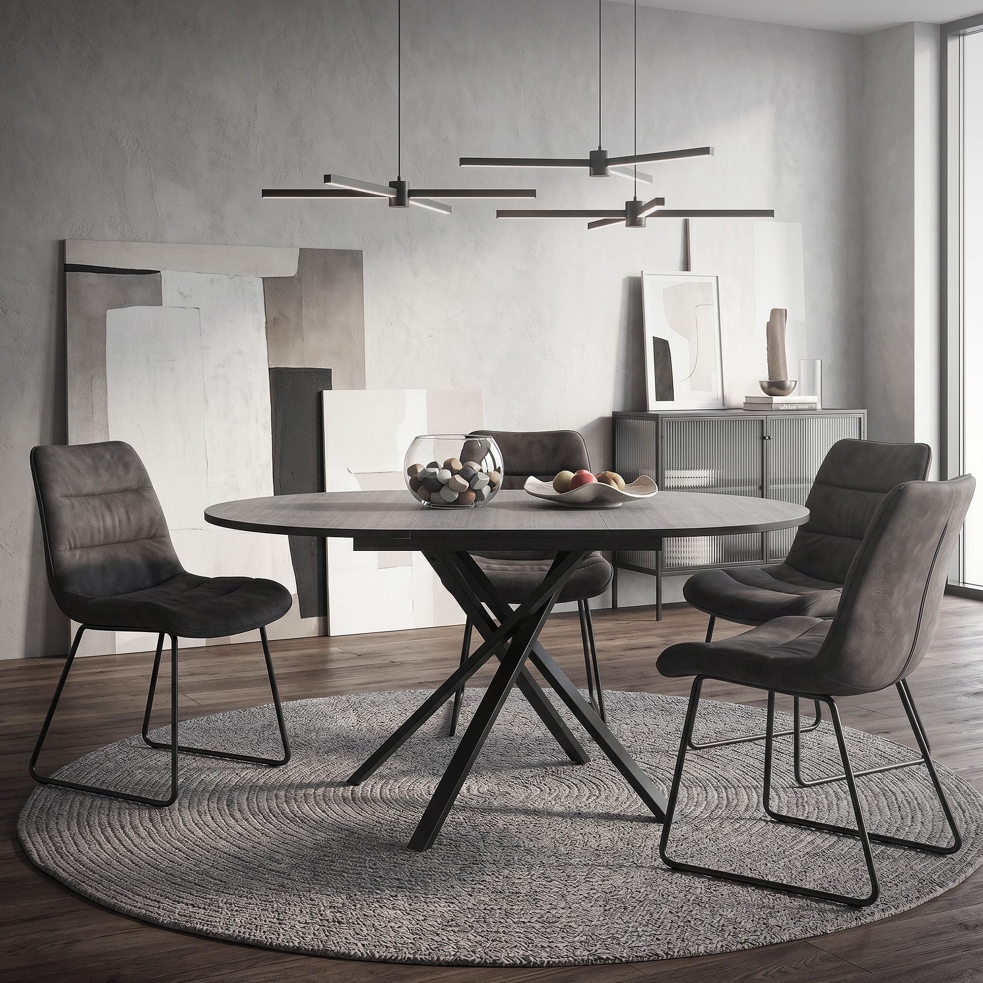 ML-Design Table de Salle à Manger Ronde Extensible pour 4-6 Personnes, Table de Cuisine avec Rallonge en MDF, en Gris Chiné, 100-140 x 76 x 100 cm, Pieds en Acier Forme-X, Meuble Moderne pour Salon