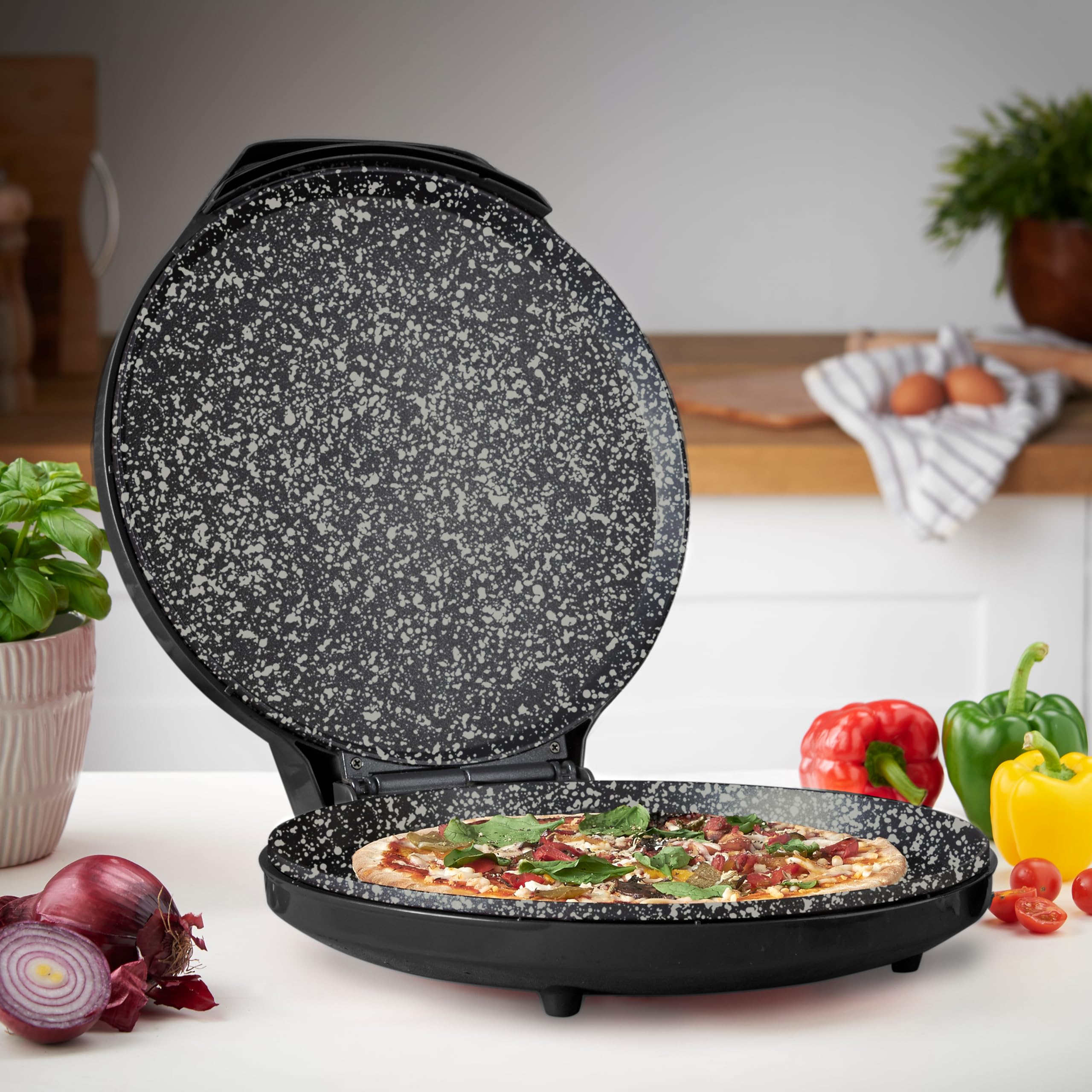 MisterChef Countertop Pizza Maker, 1450W Mini Pizza Oven, Pizza Maker Oven With 12″ Non-Stick Ceramic Plate, Indoor Electric Pizza Oven for Crepes, Pancakes - Black - Additional View