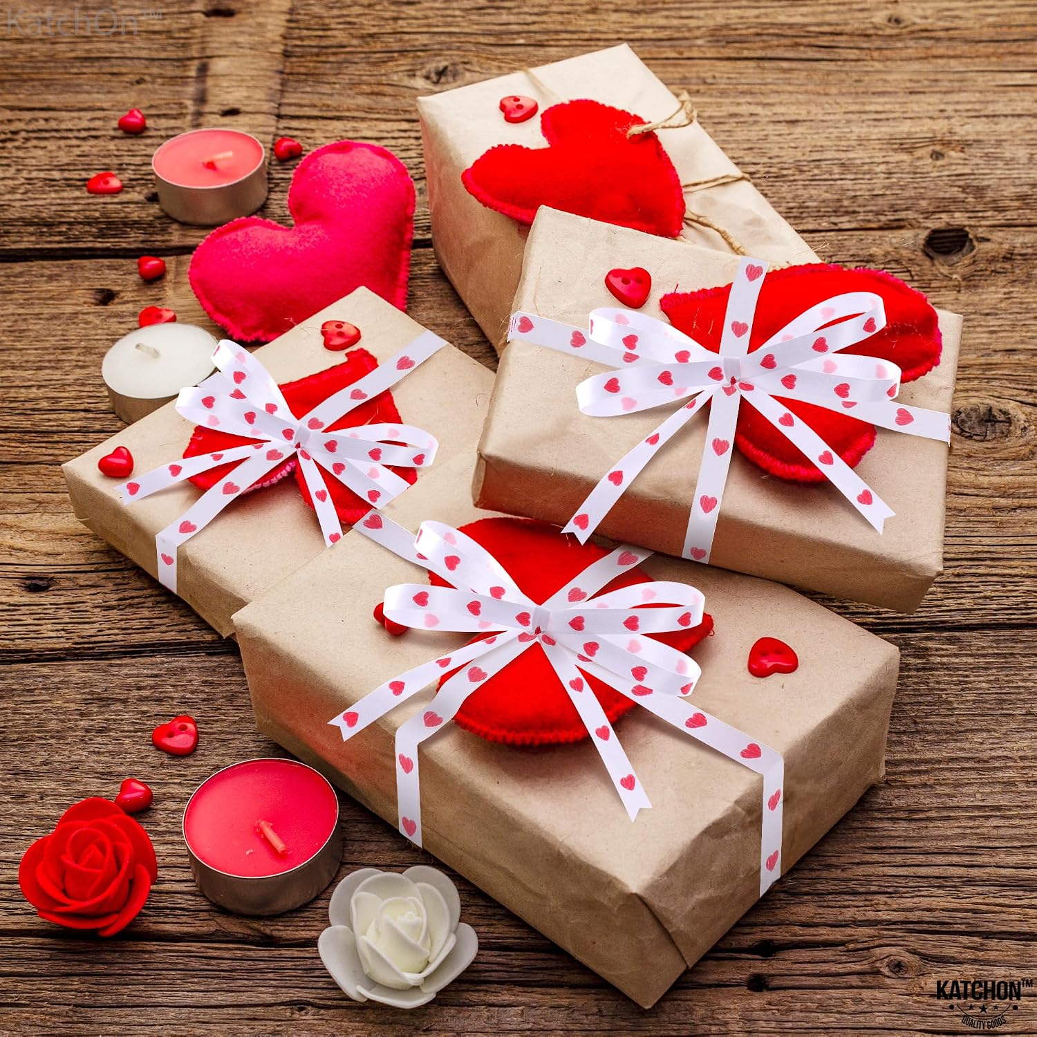 KatchOn, Red Heart Ribbon for Crafts - 100 Yards | Red Heart Curling Ribbon for Valentines Day Decorations | Valentines Ribbon | Bridal Shower Decorations, Happy Anniversary Decorations