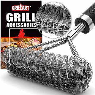 GRILLART 2-in-1 Wire & Helix Grill Brush - Safe Efficient 18" BBQ Cleaner for Gas Porcelain Charbroil Grates - Gifts for Dad