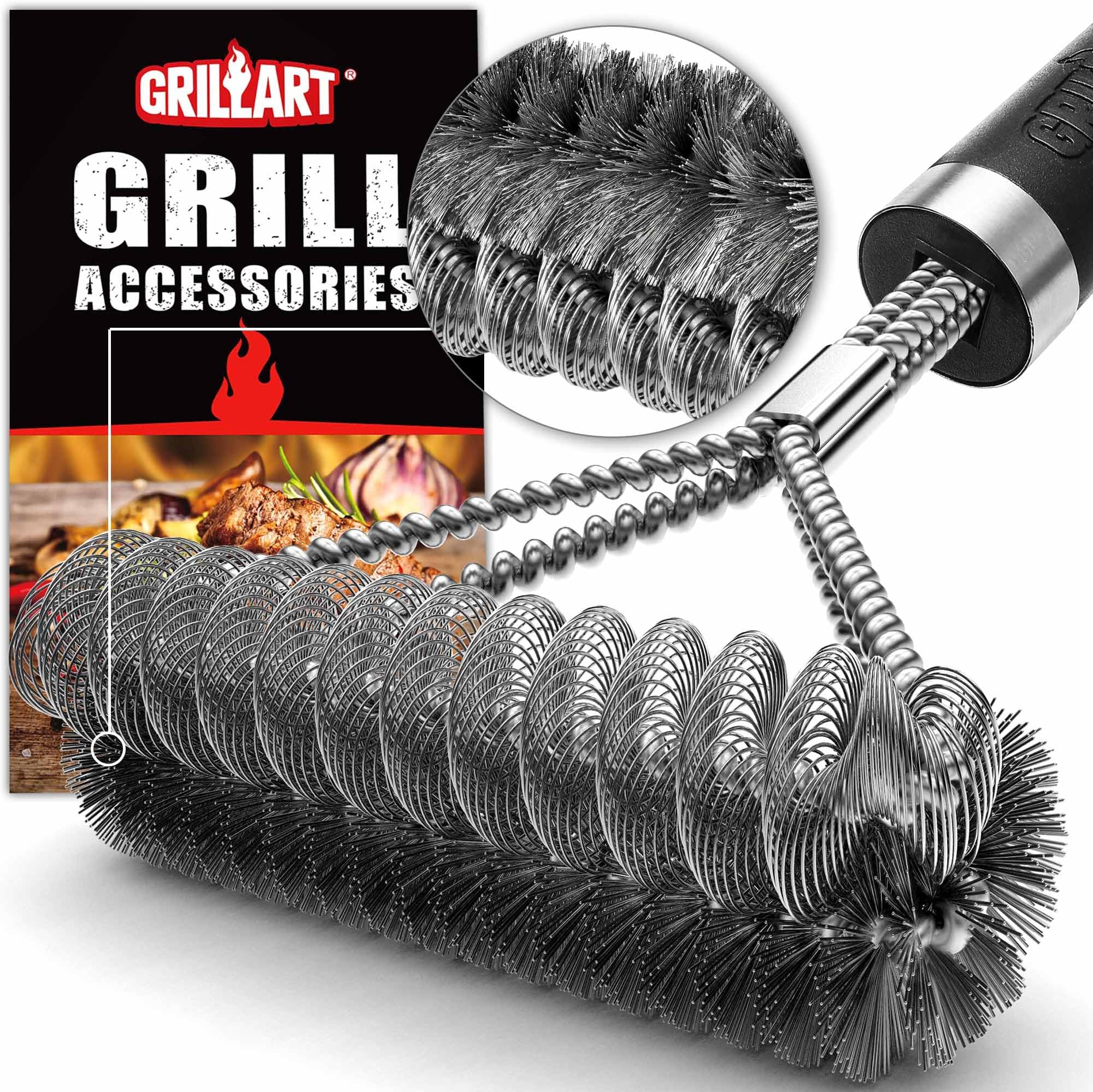 GRILLART Grill Brush Bristle Free & Wire Combined BBQ Brush - Safe & Efficient Grill Cleaning Brush- 17" Grill Cleaner Brush for Gas/Porcelain/Charbroil Grates - BBQ Accessories Gifts for Men